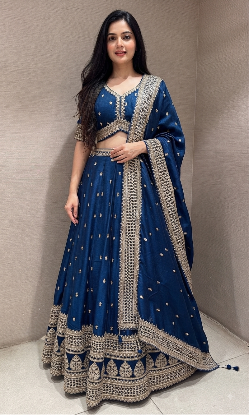 Blue Zari Embroidered Lehenga Choli