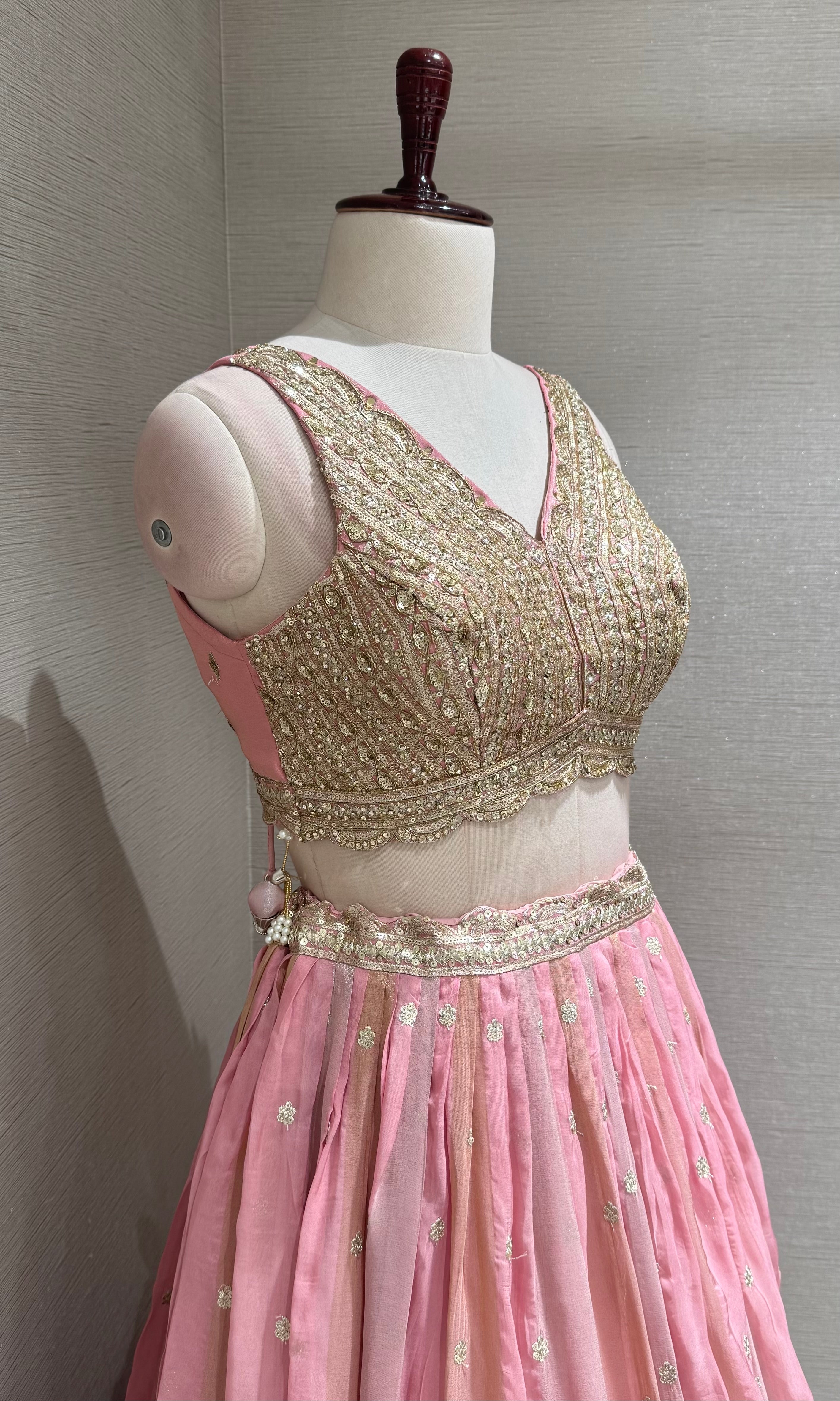 Blush Pink Silk Lehenga Set with Intricate Gold Borders