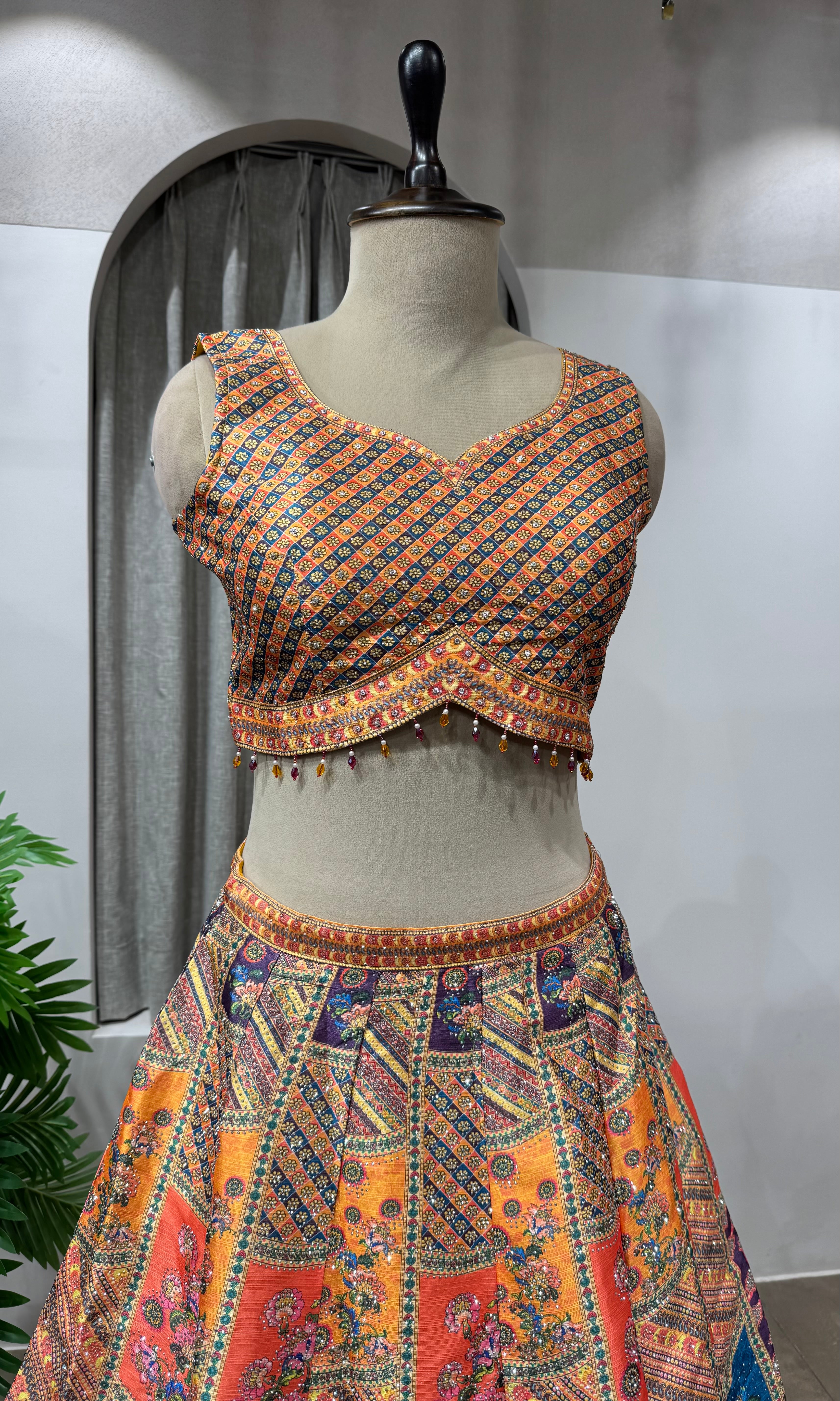 Yellow Multicolor Silk Embroidery Lehenga