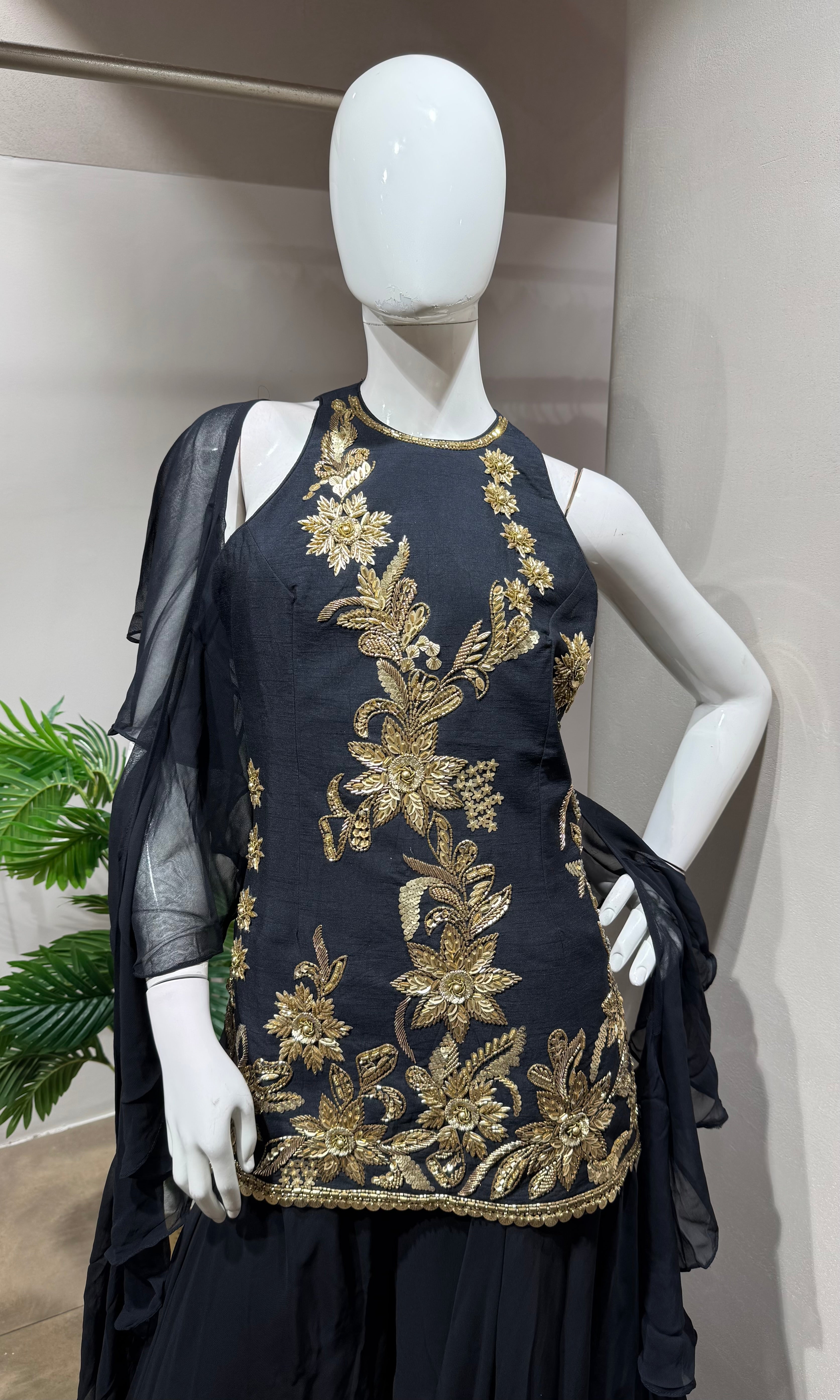 Royal Black floral printed Sharara set