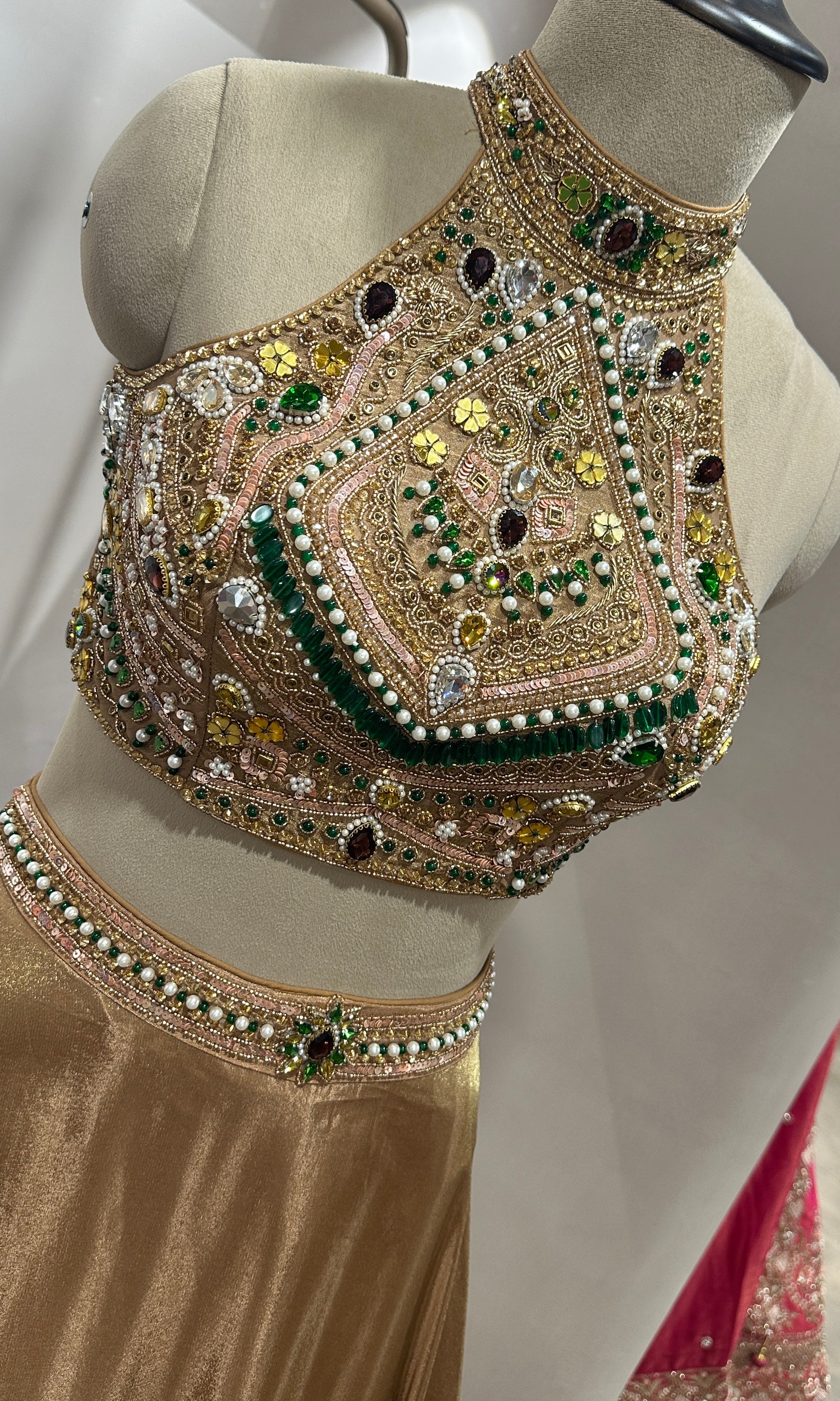 Golden lehenga with embellished halter neck