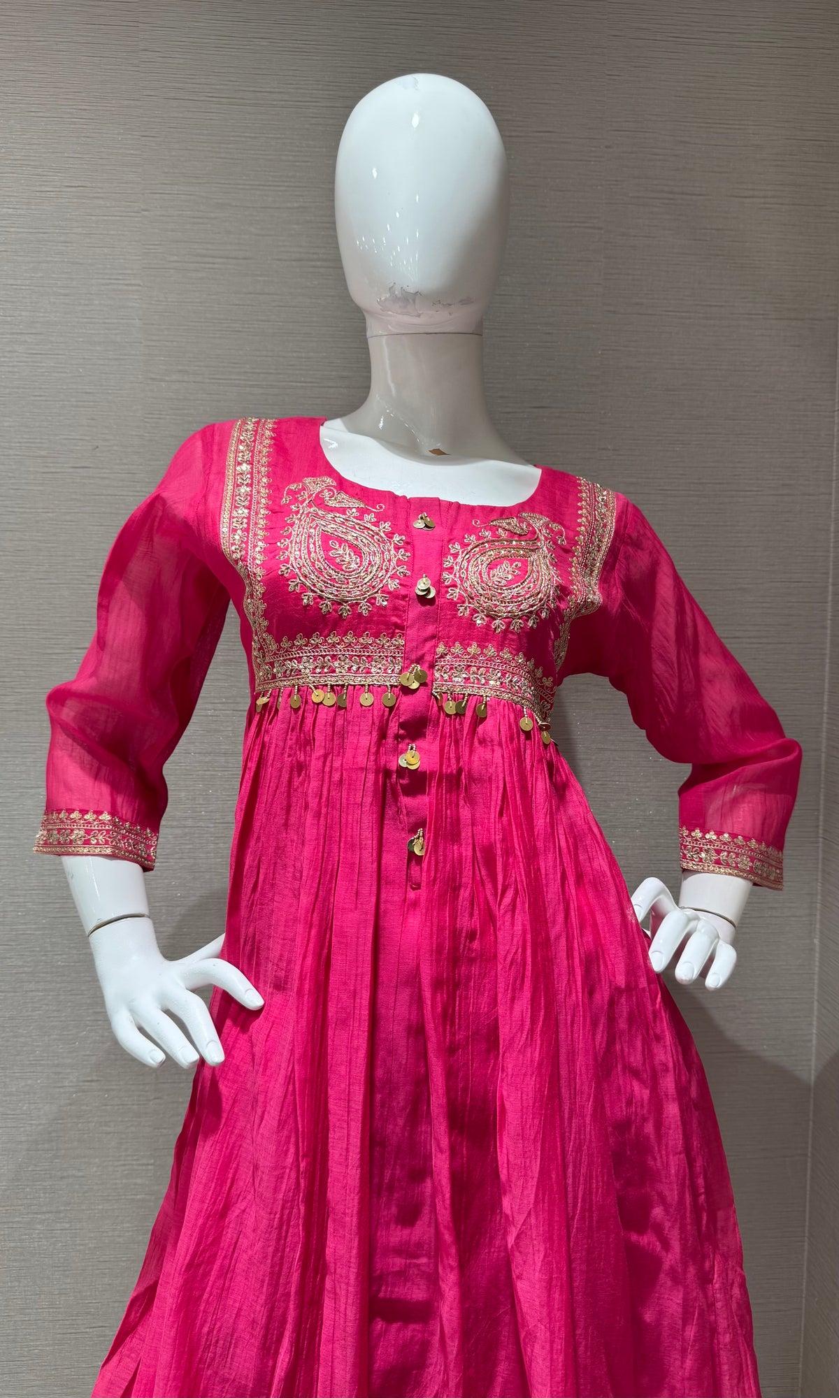 PINK COTTON ETHNIC A LINE KURTA SET WITH DUPATTA