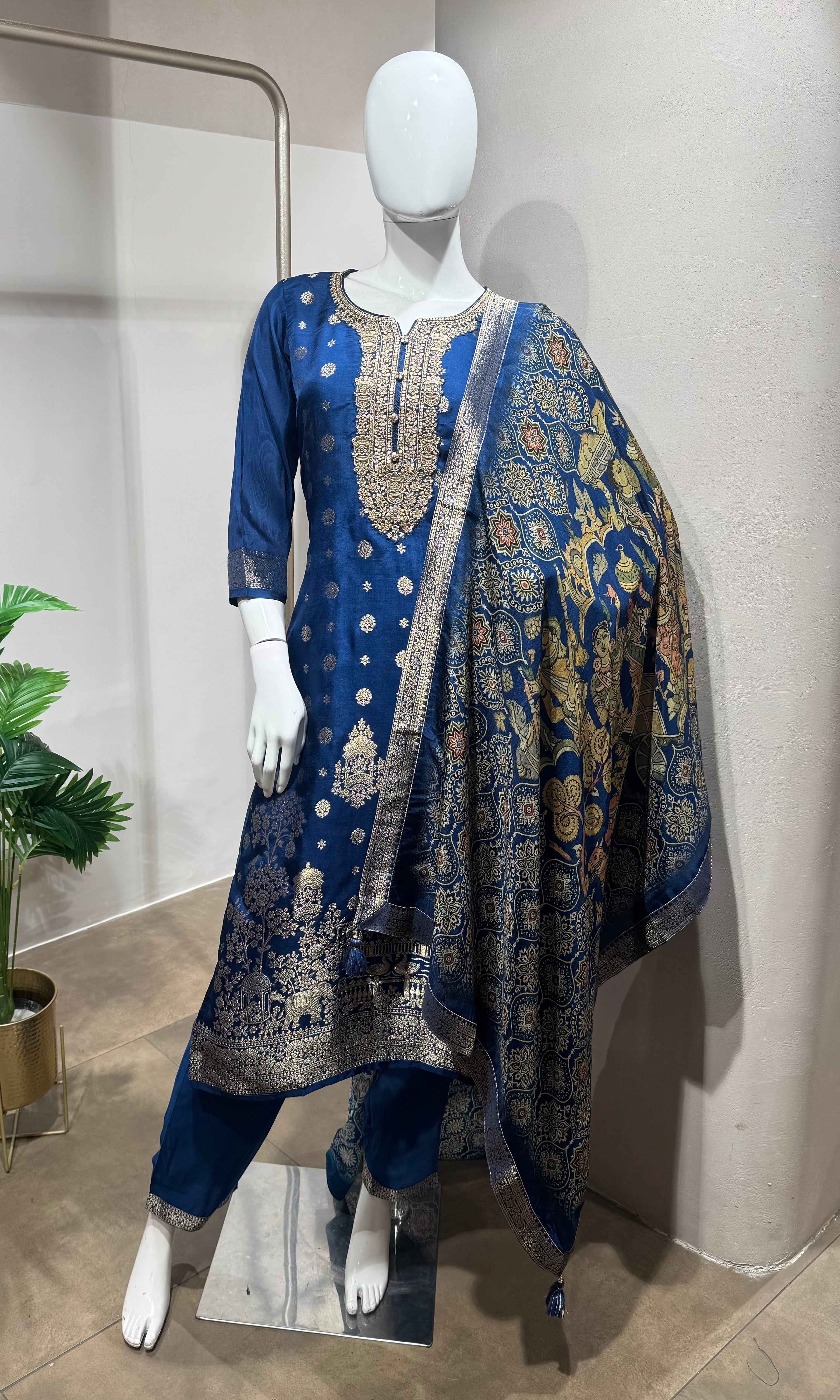 Royal Blue Banarasi Silk Kurta Set