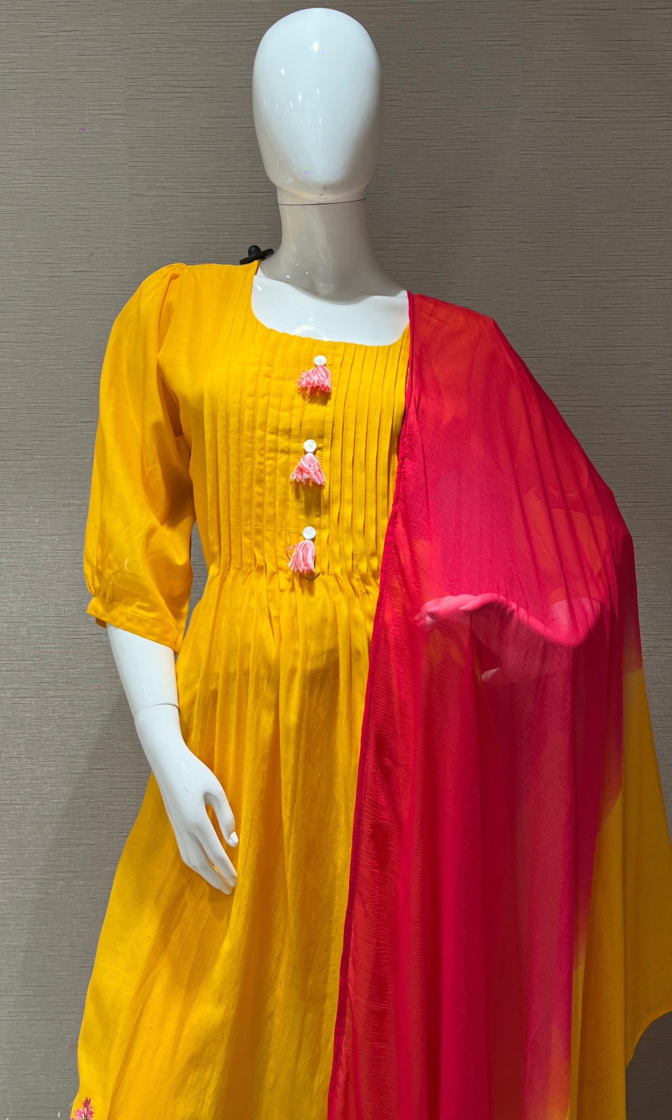 Yellow Mul Chanderi kurta set