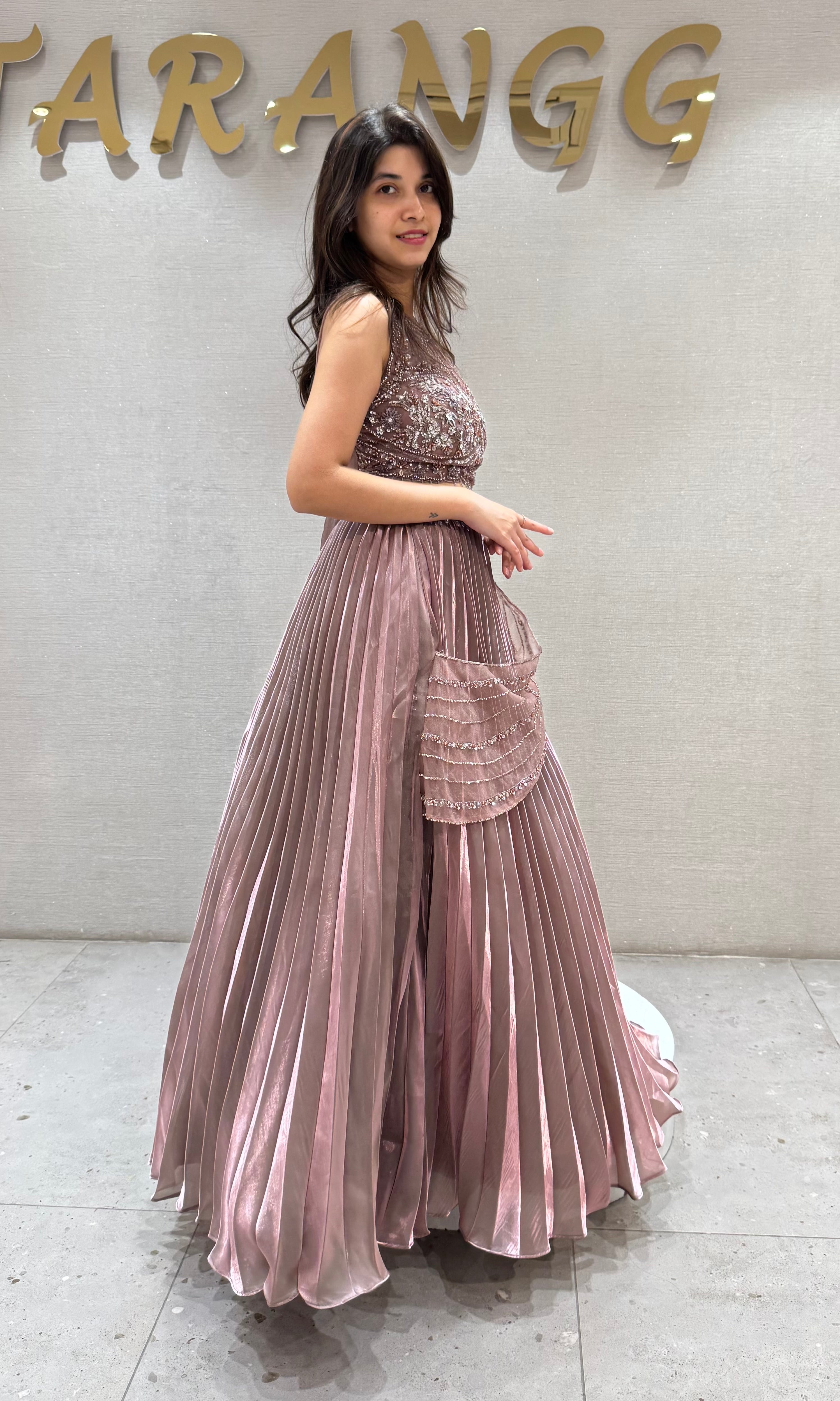 Onion Pink Organza Crop Top Lehenga set