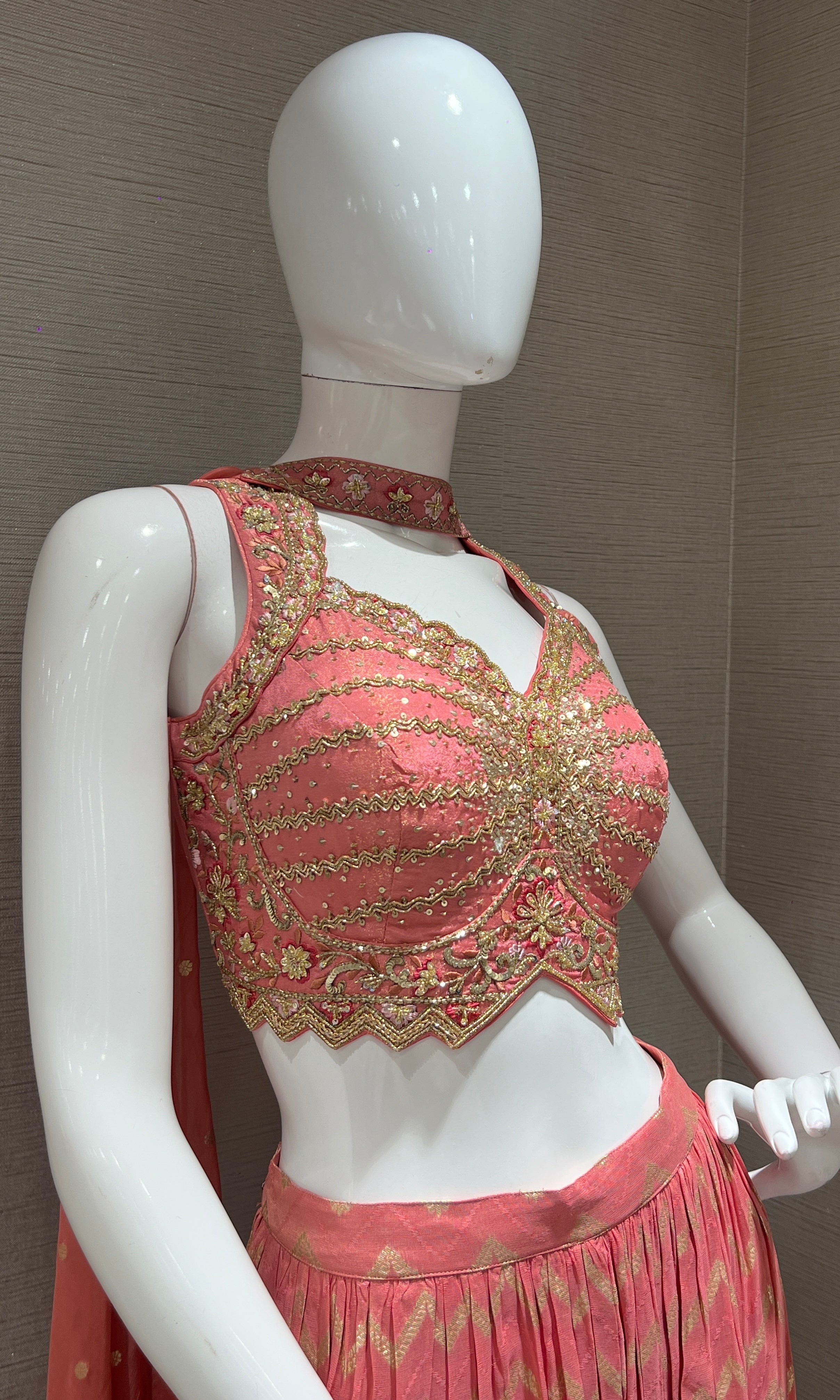 Peach and gold embroidered palazzo set