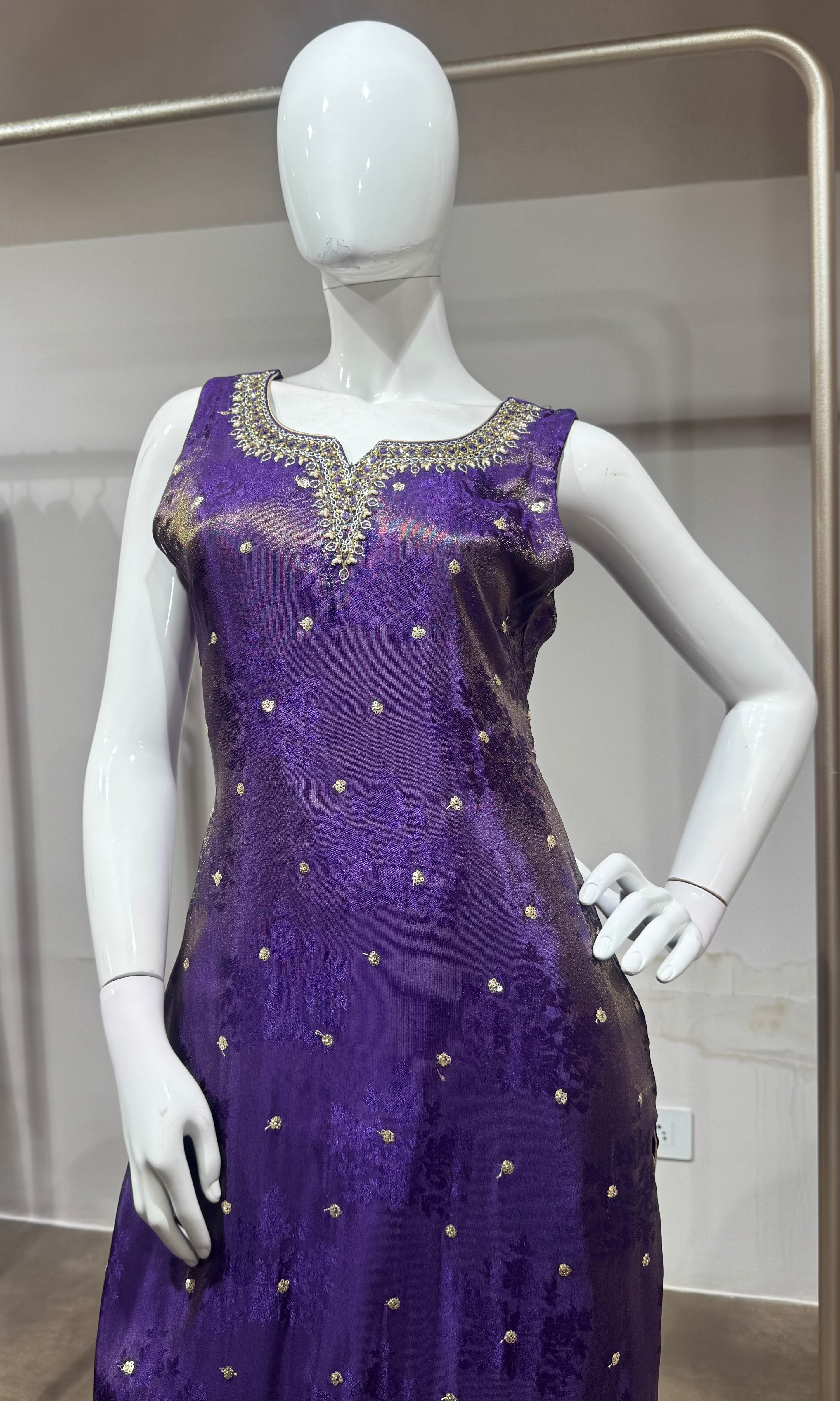 purple and gold embroidered kurta set
