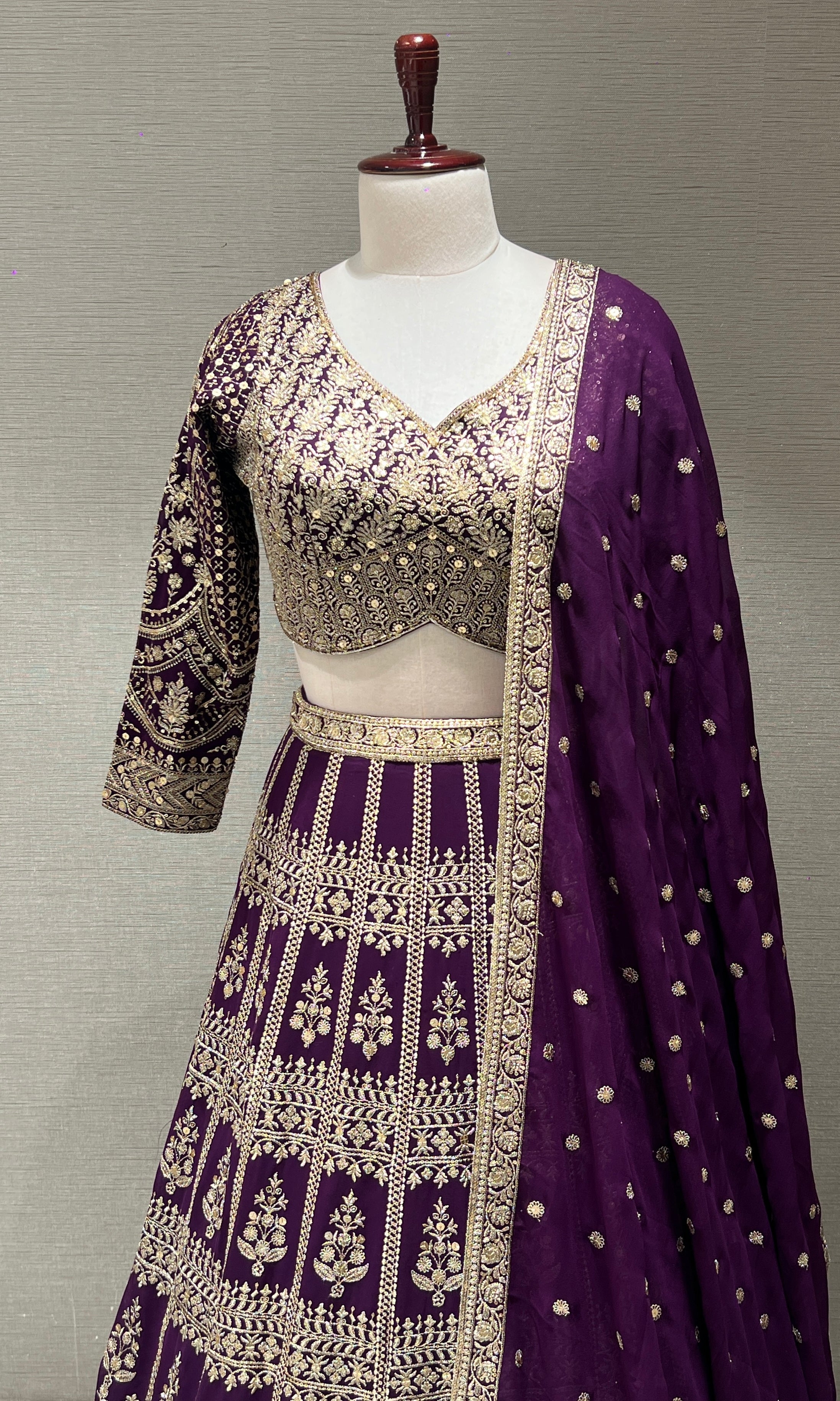 Gold Embroidery lehenga in wine shade