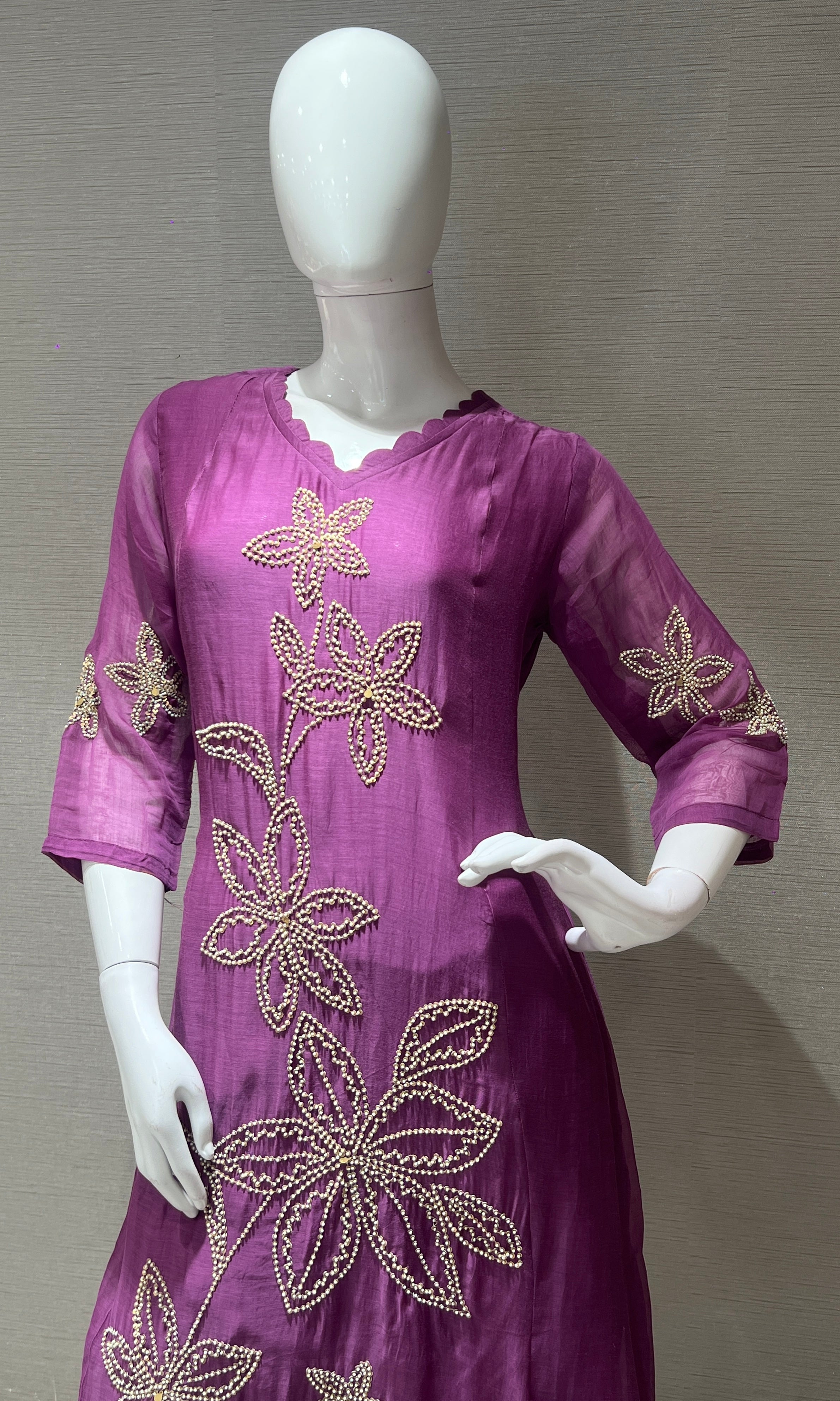 Purple Floral Embroidered kurta set