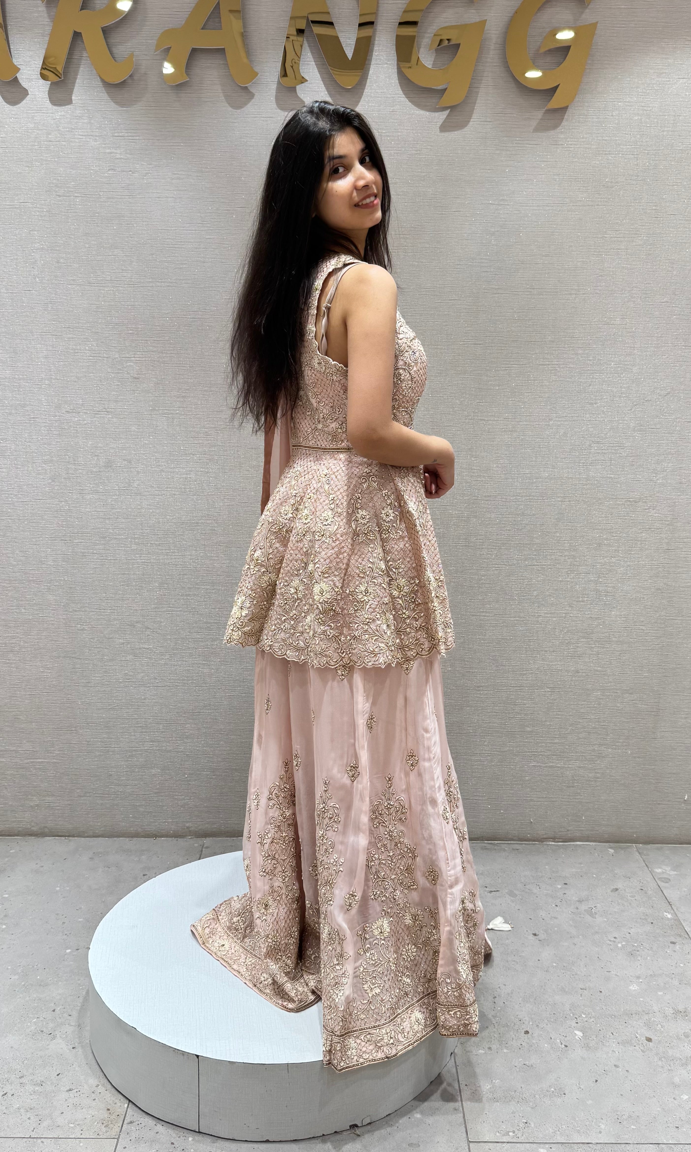 PEACH Embroidered Peplum PALAZZO Set