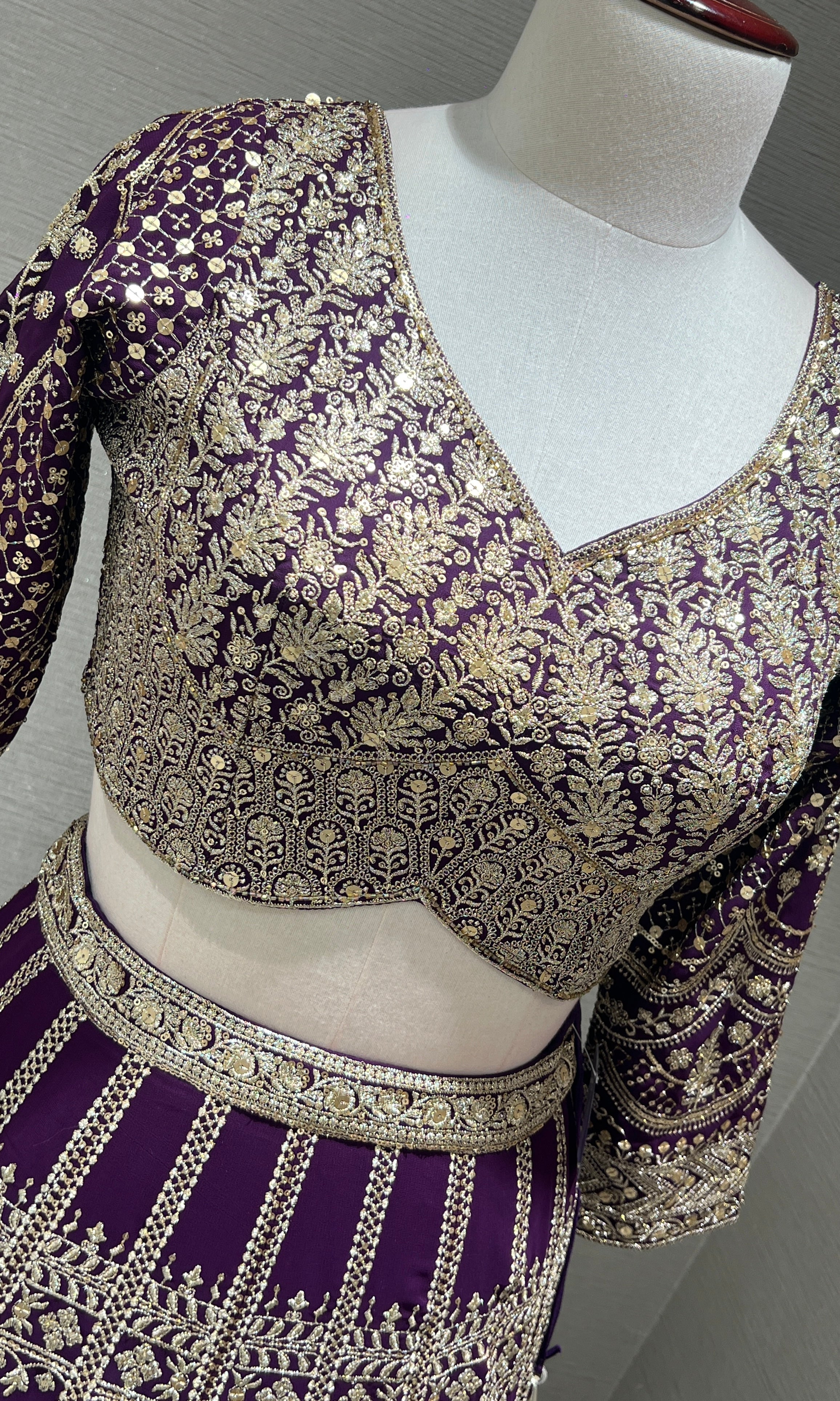 Gold Embroidery lehenga in wine shade