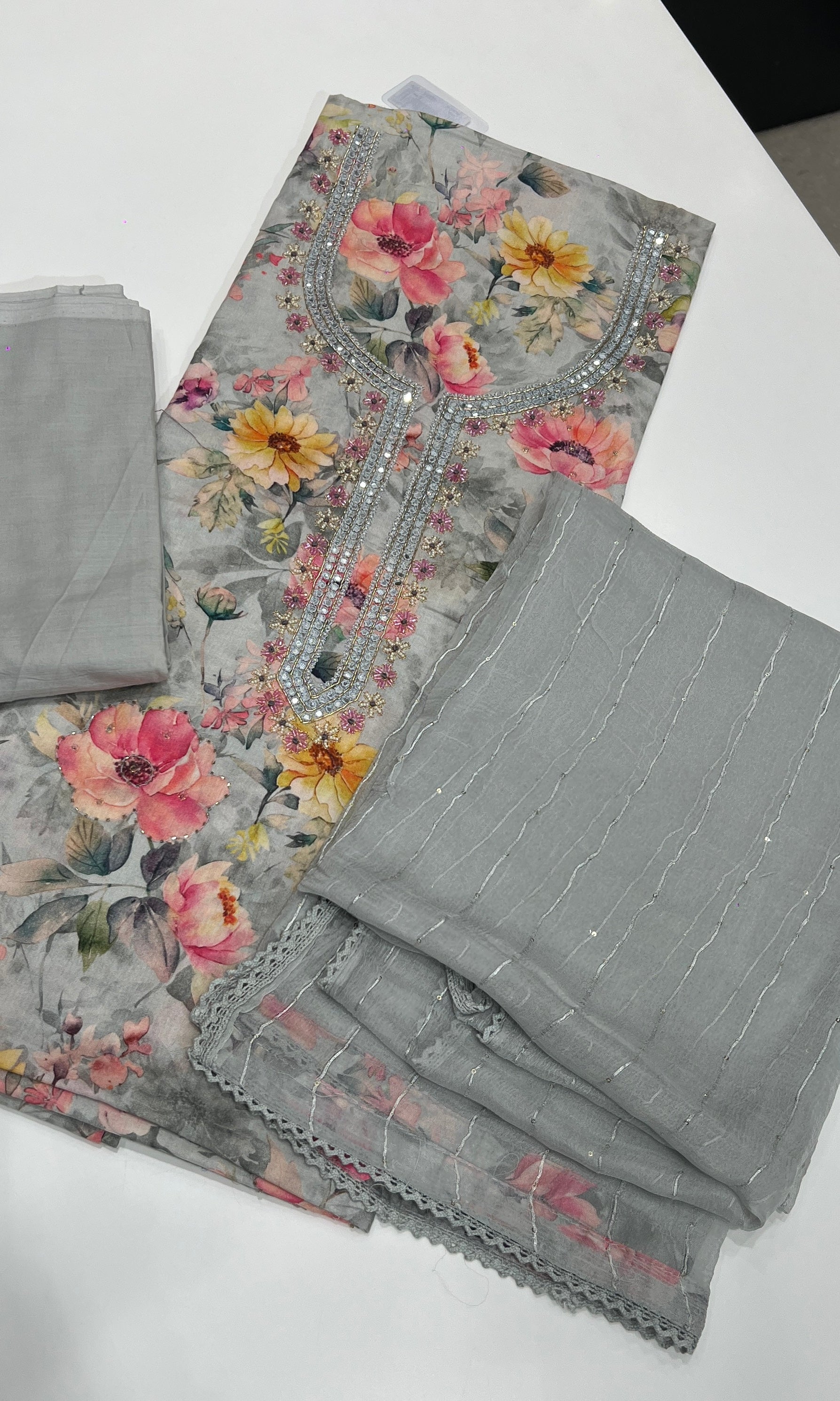 Sea blue dress material
