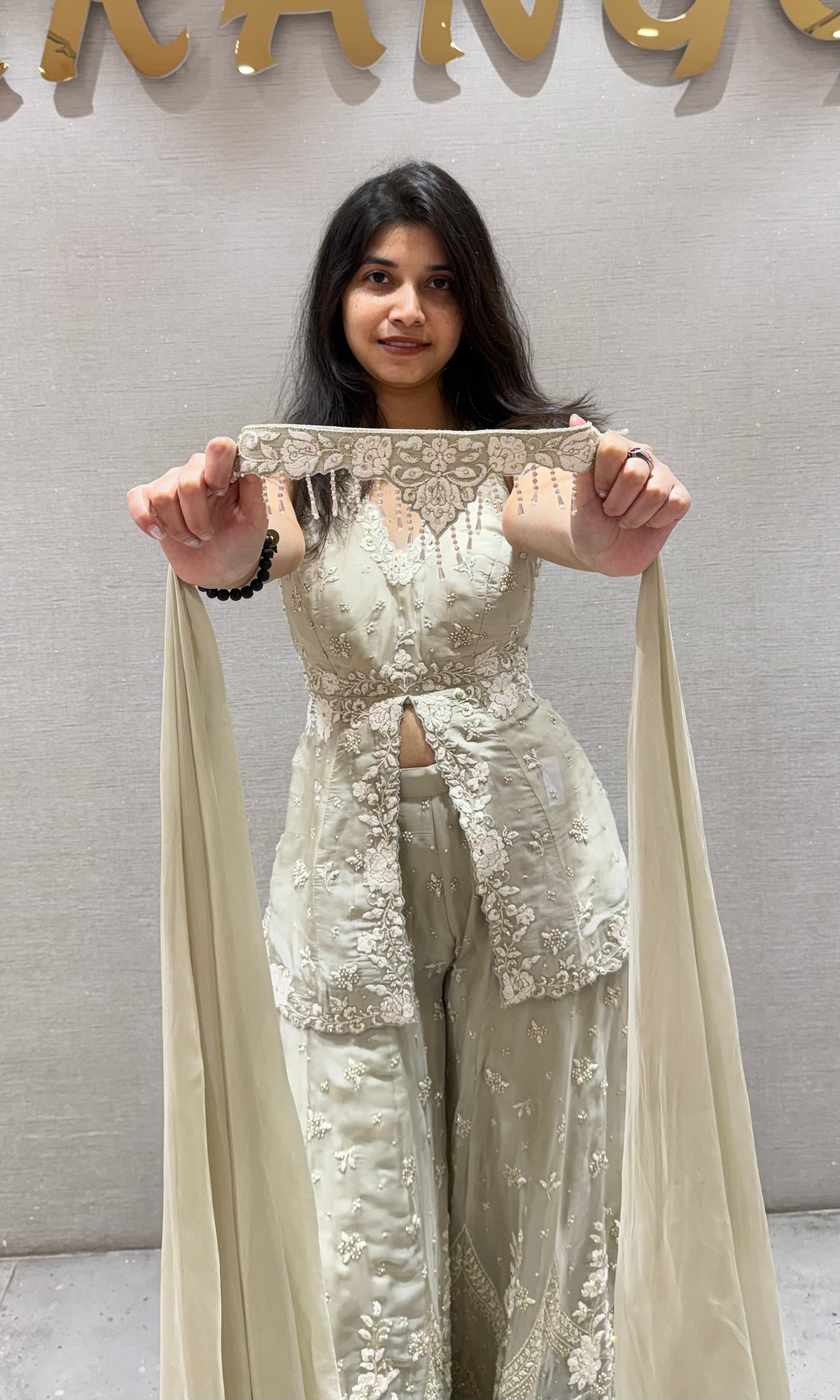 Pista green FRONT SLIT PEPLUM PALAZZO SET