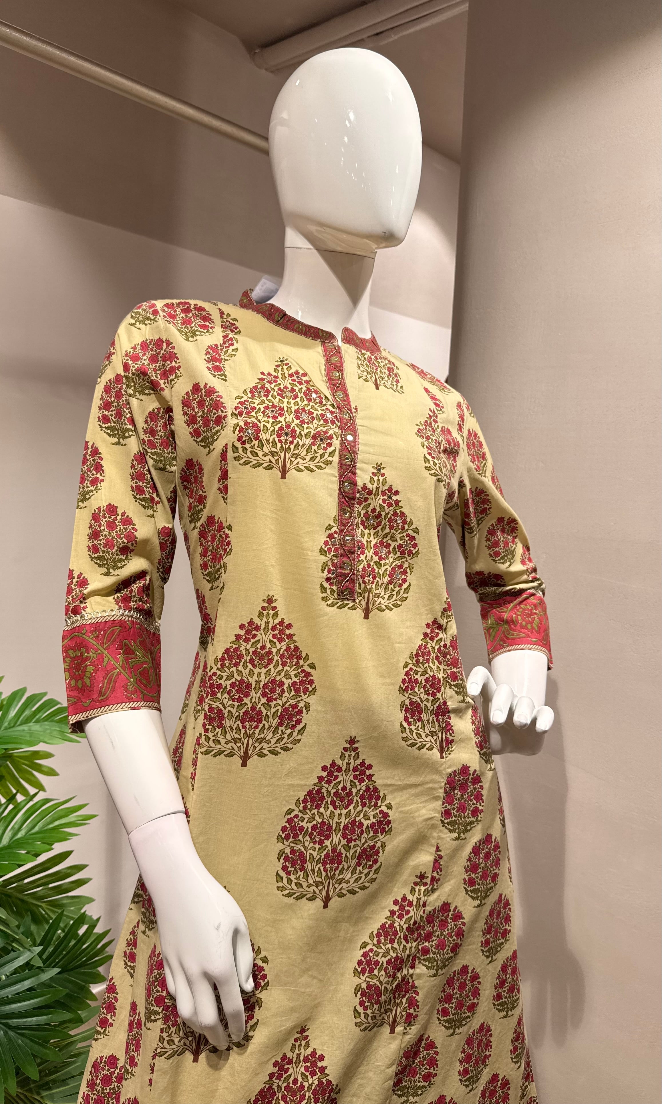 PINK Floral cotton Kurta set with Dupatta
