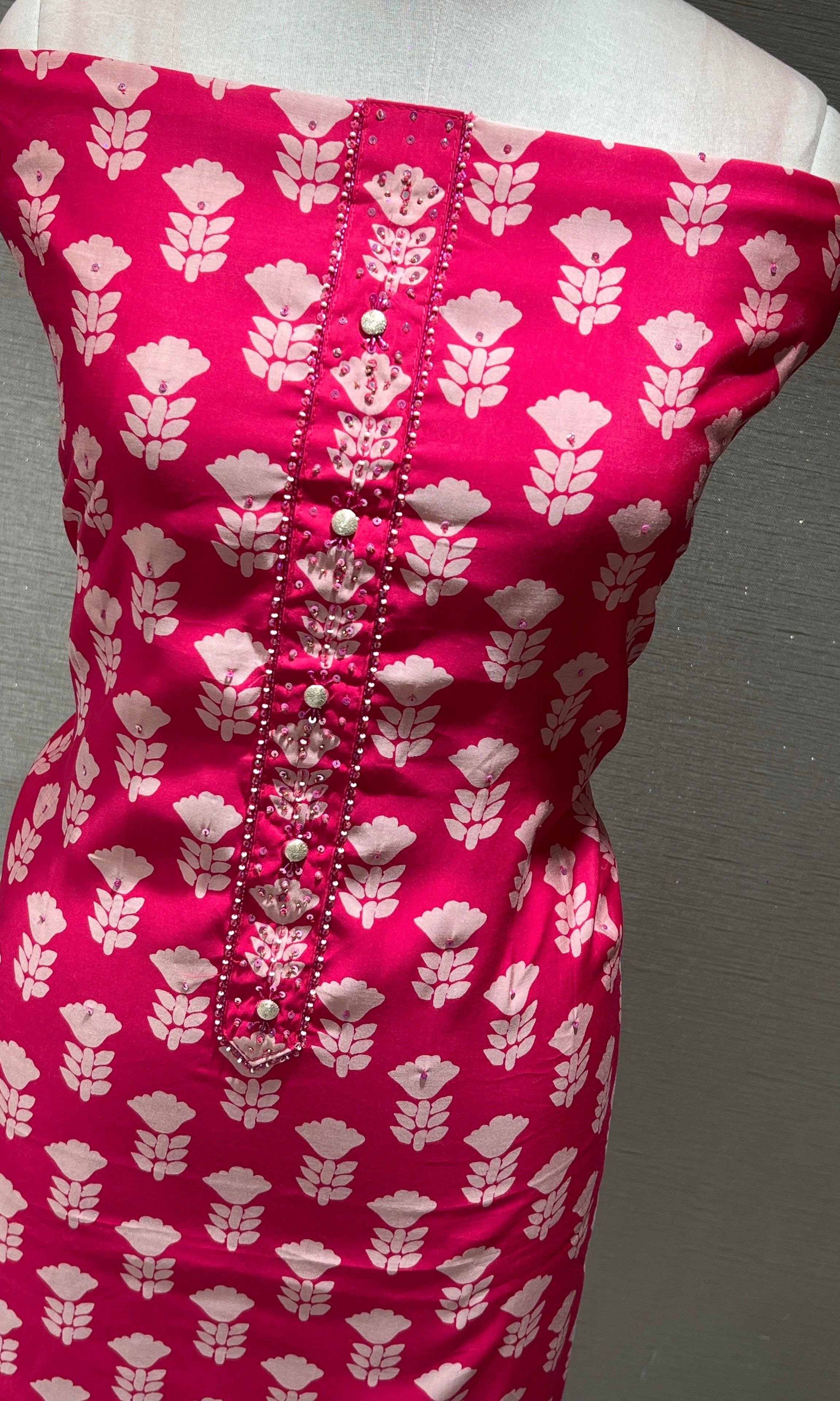 PINK FLORAL PRINT DRESS MATERIAL