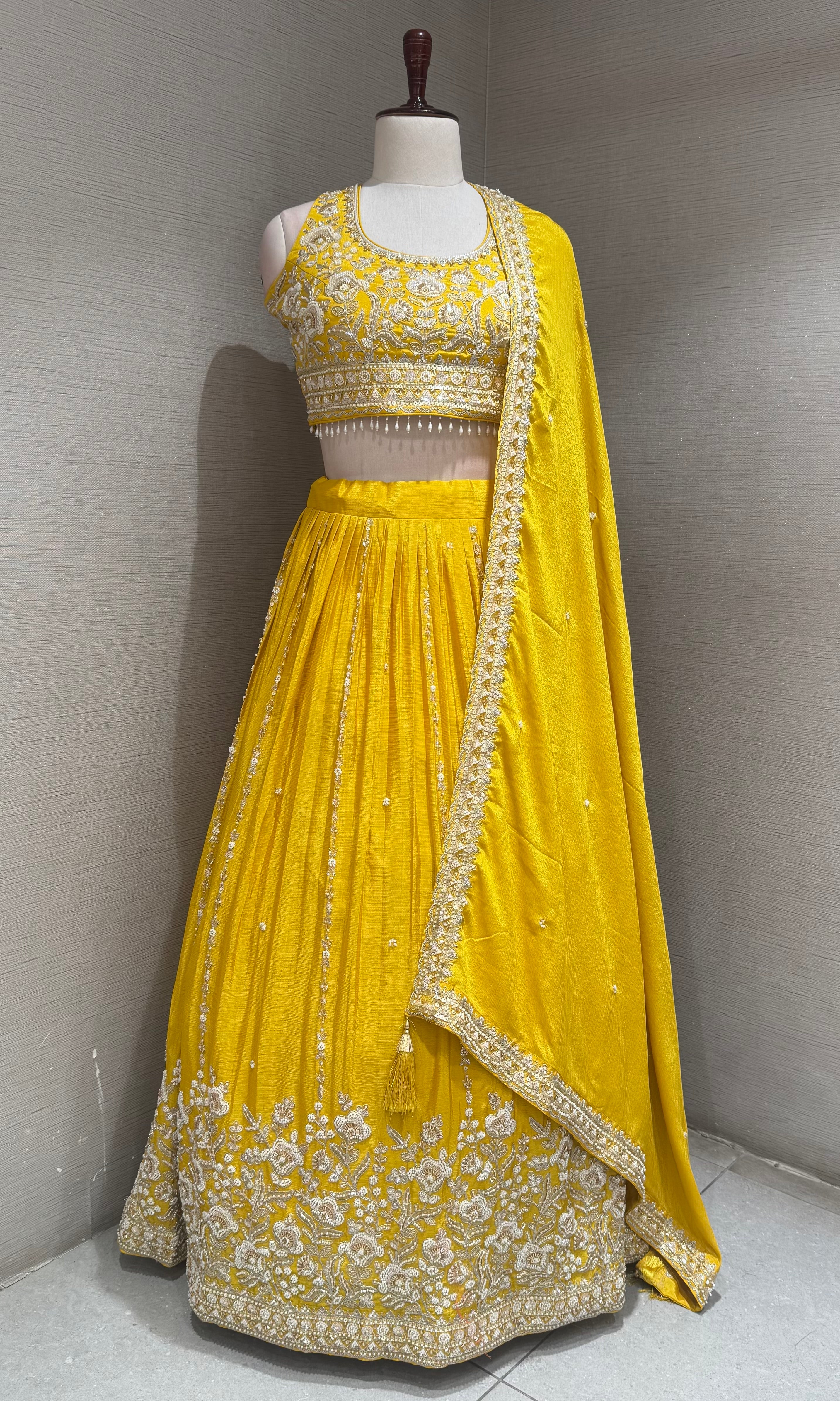 Vibrant Mustard Yellow Pleated Lehenga set