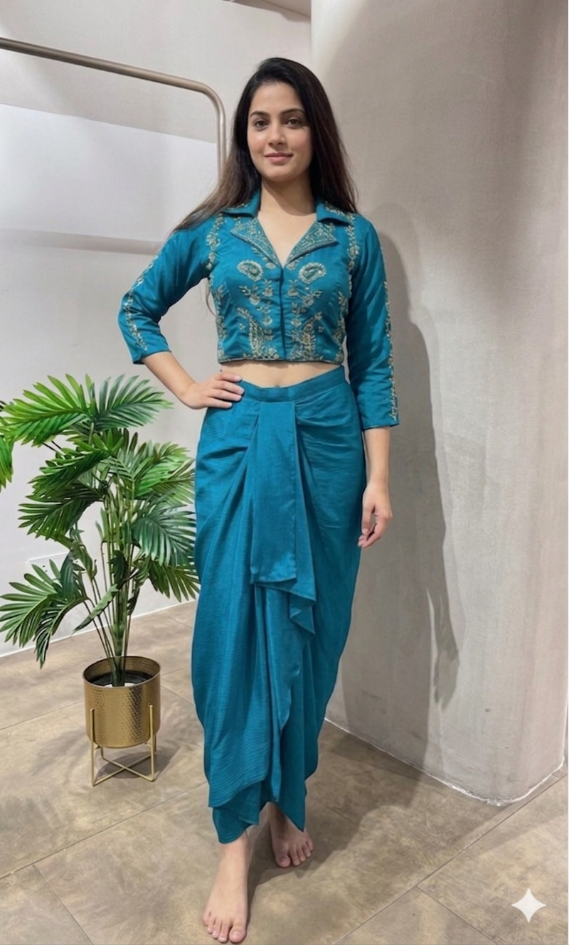 RAMA BLUE DRAPE SKIRT WITH BLOUSE
