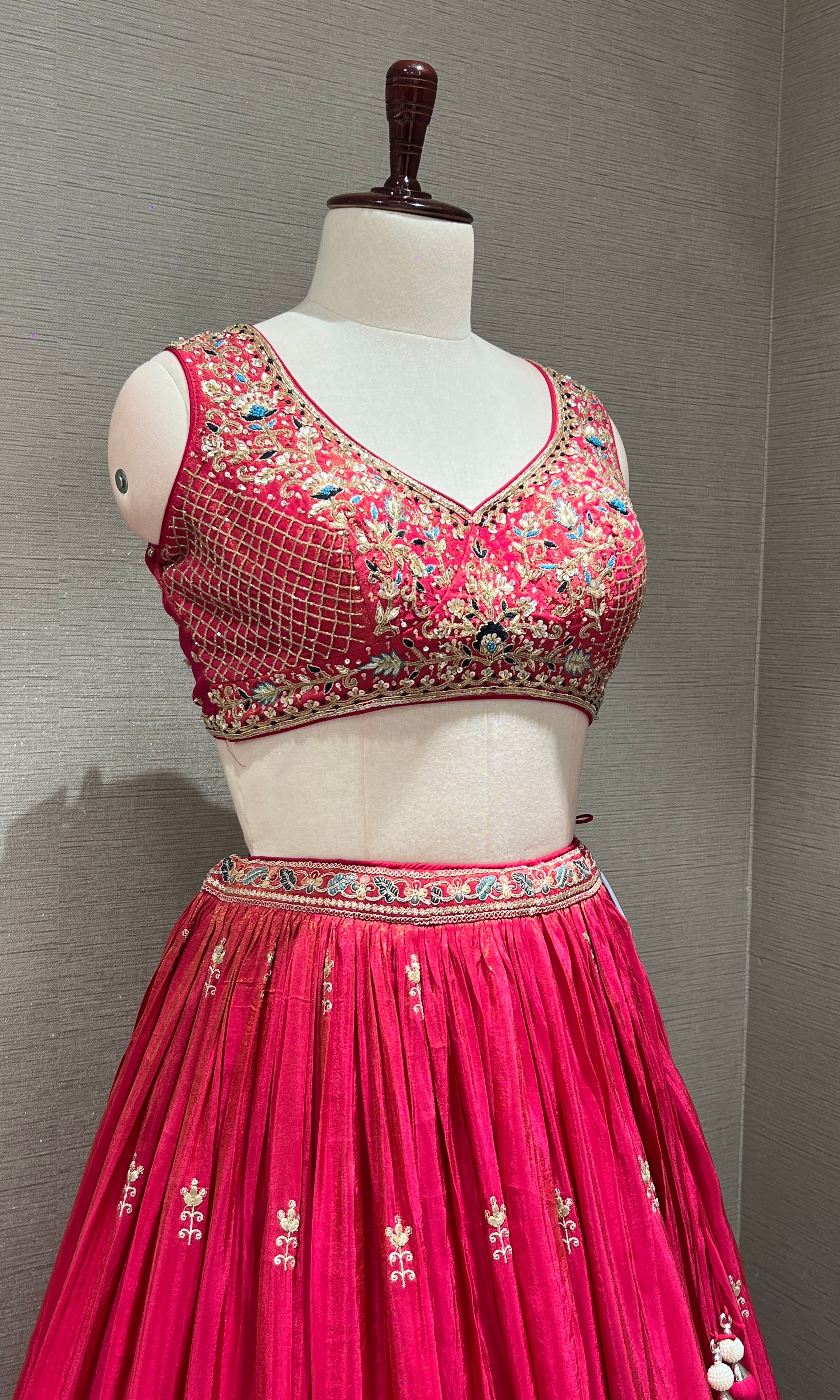 PINK raw silk EMBROIDERED LEHENGA