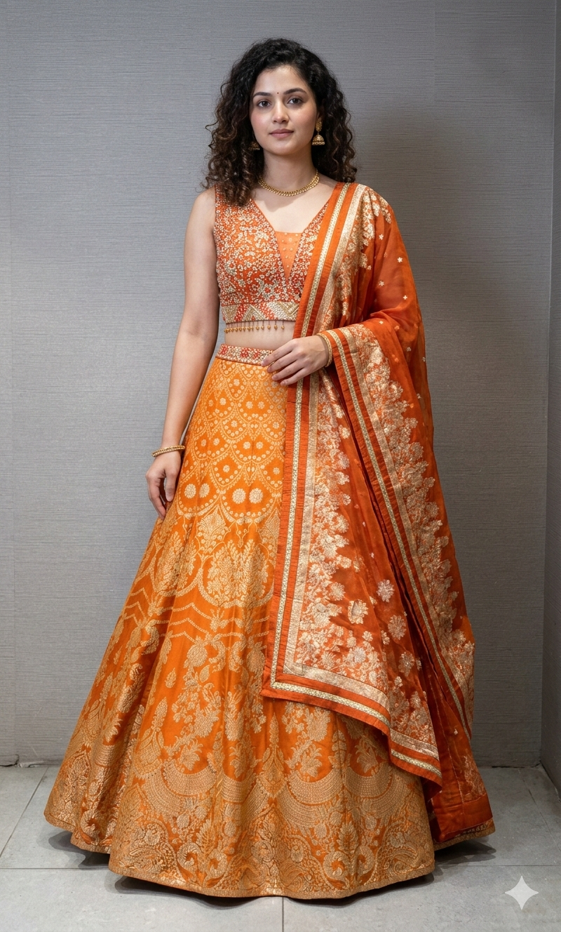 Radiant Orange Banarasi Lehenga Set