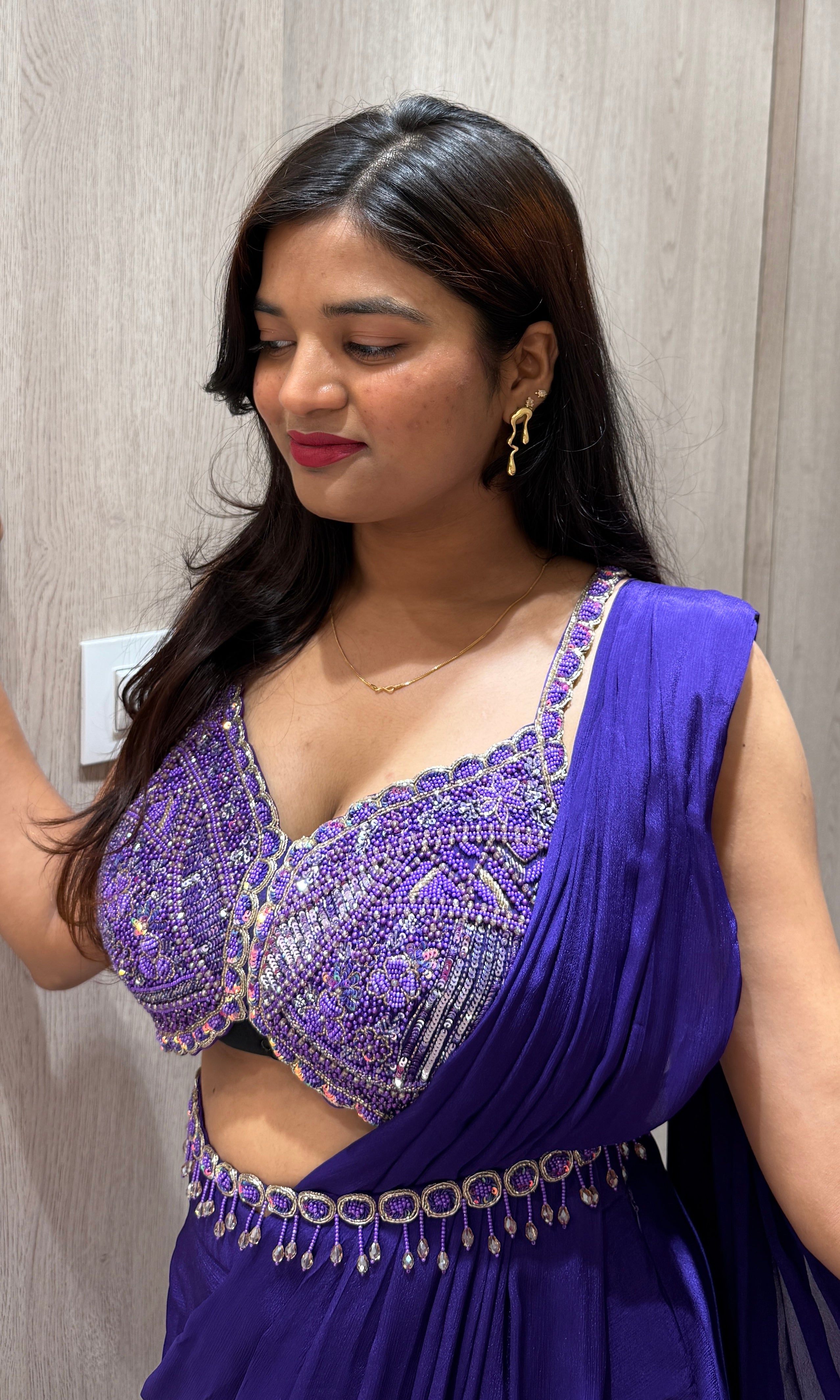 Purple one minute saree