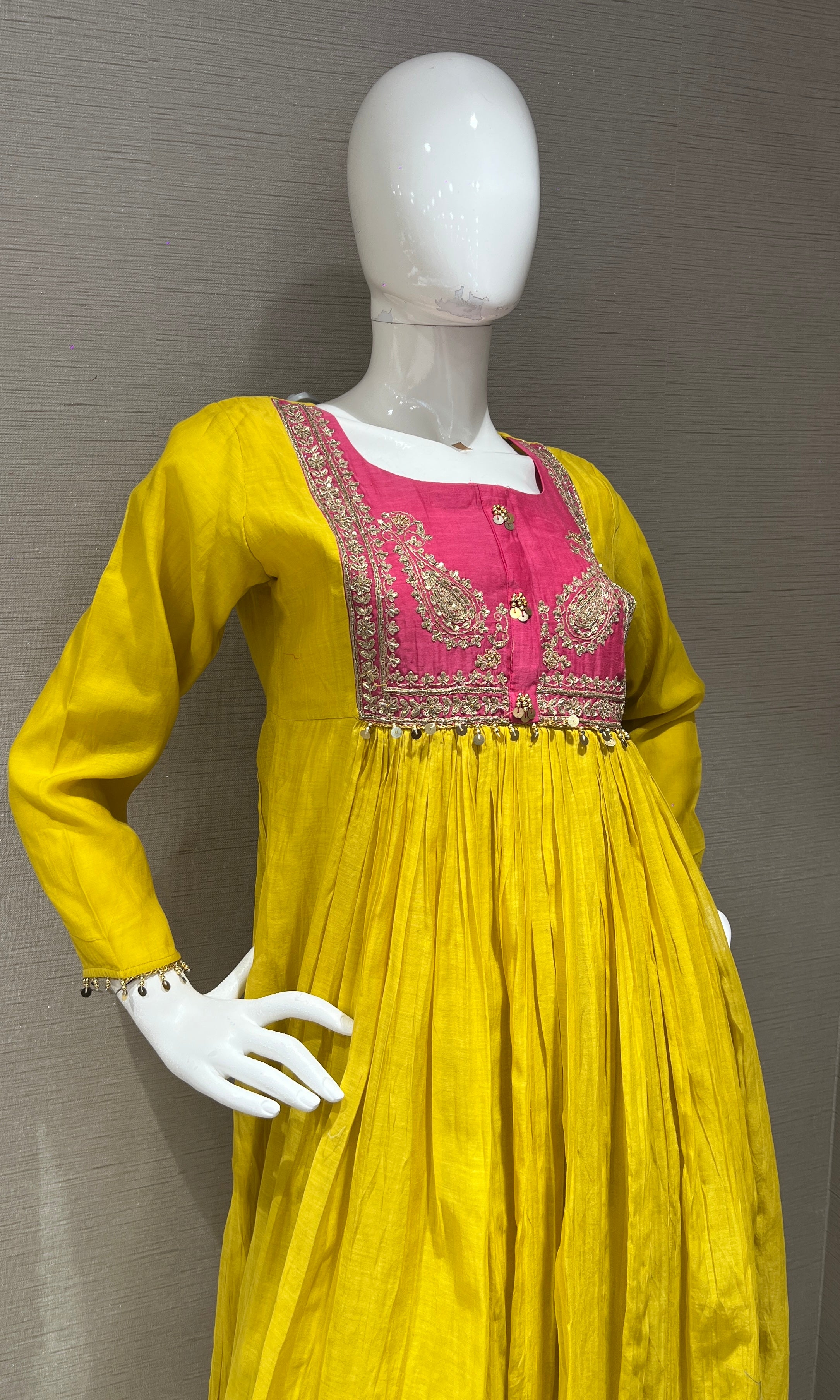 Yellow Flared Anarkali with Contrast Dupatta