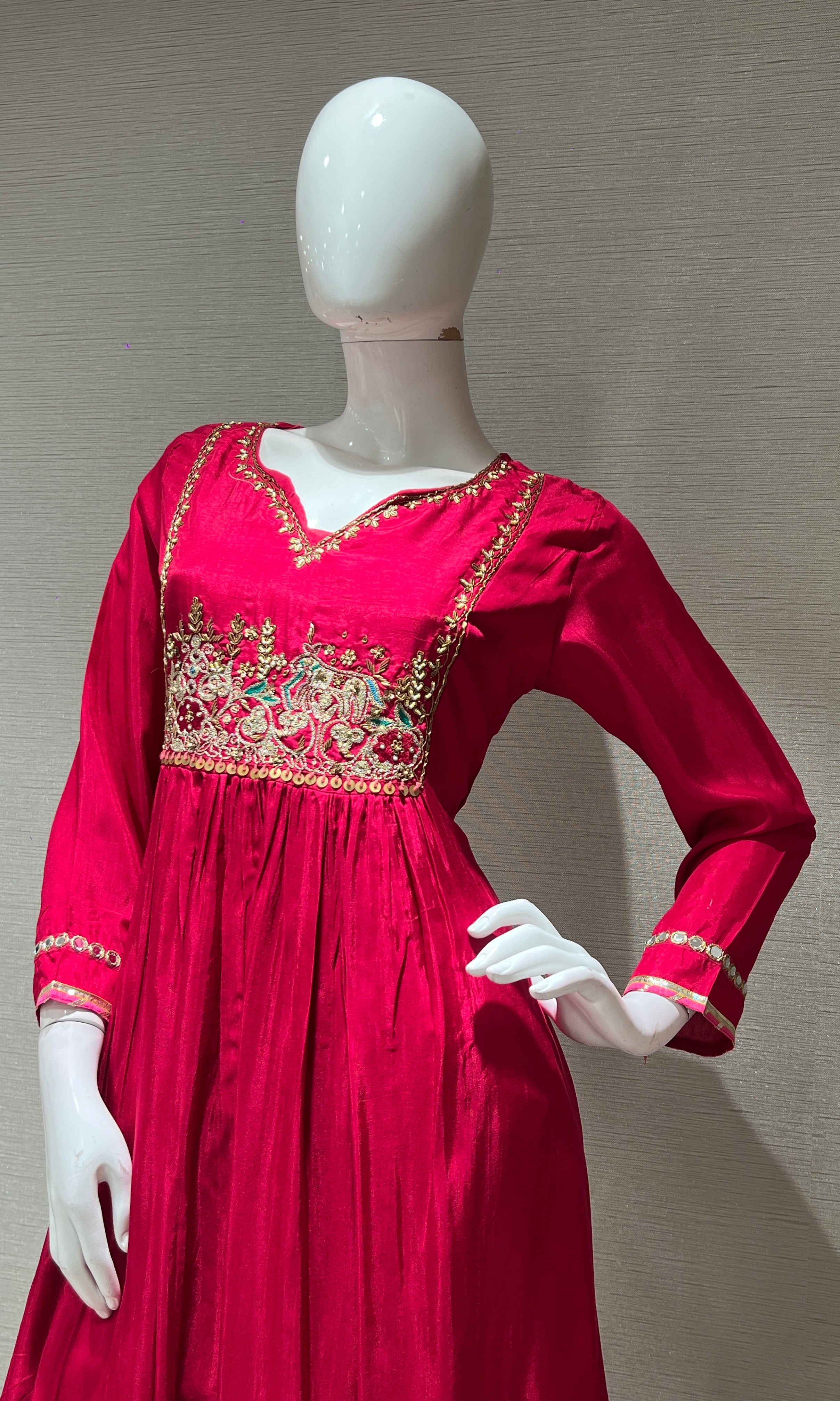 Rani pink gold embroidered kurta set