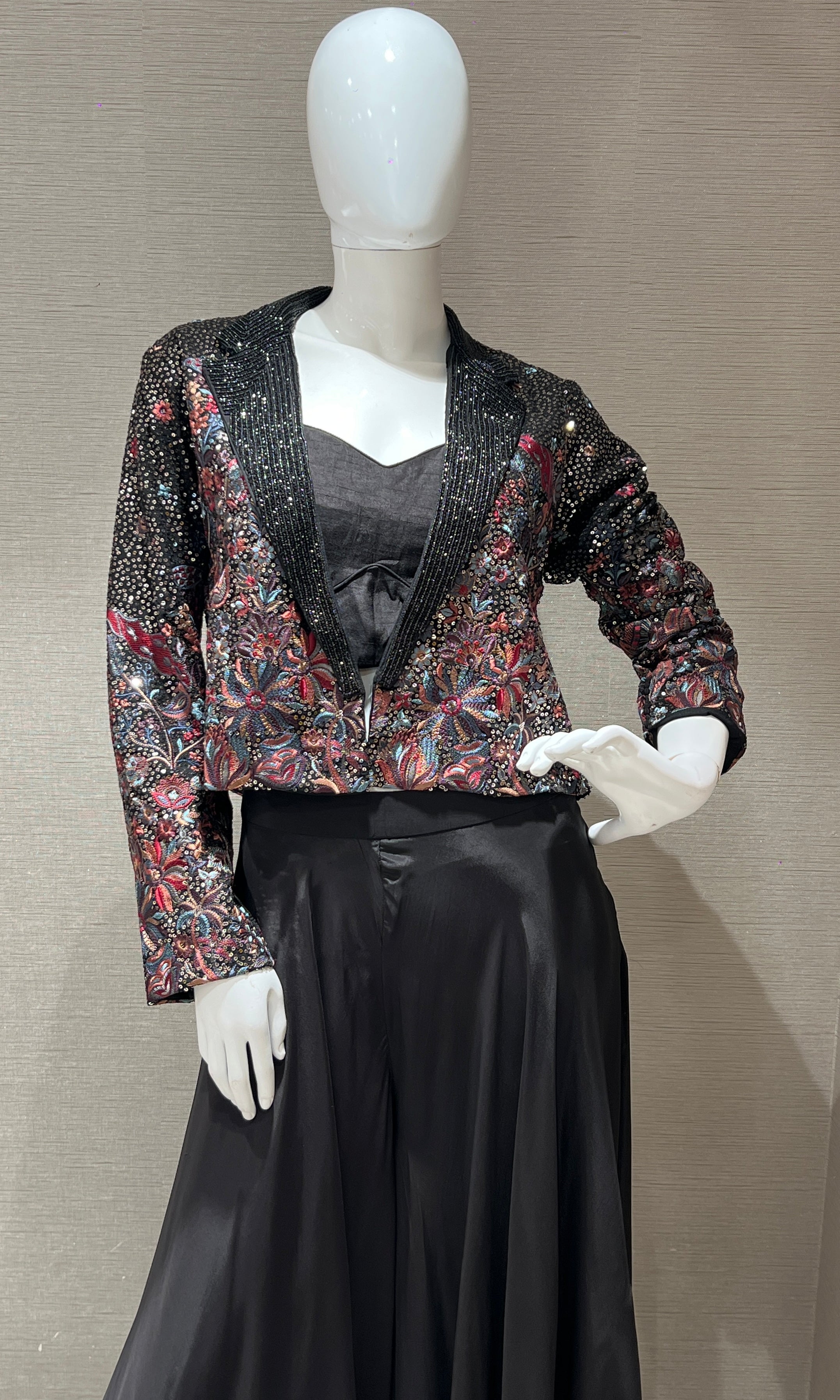 Black Palazzo Set with Embellished Jacket
