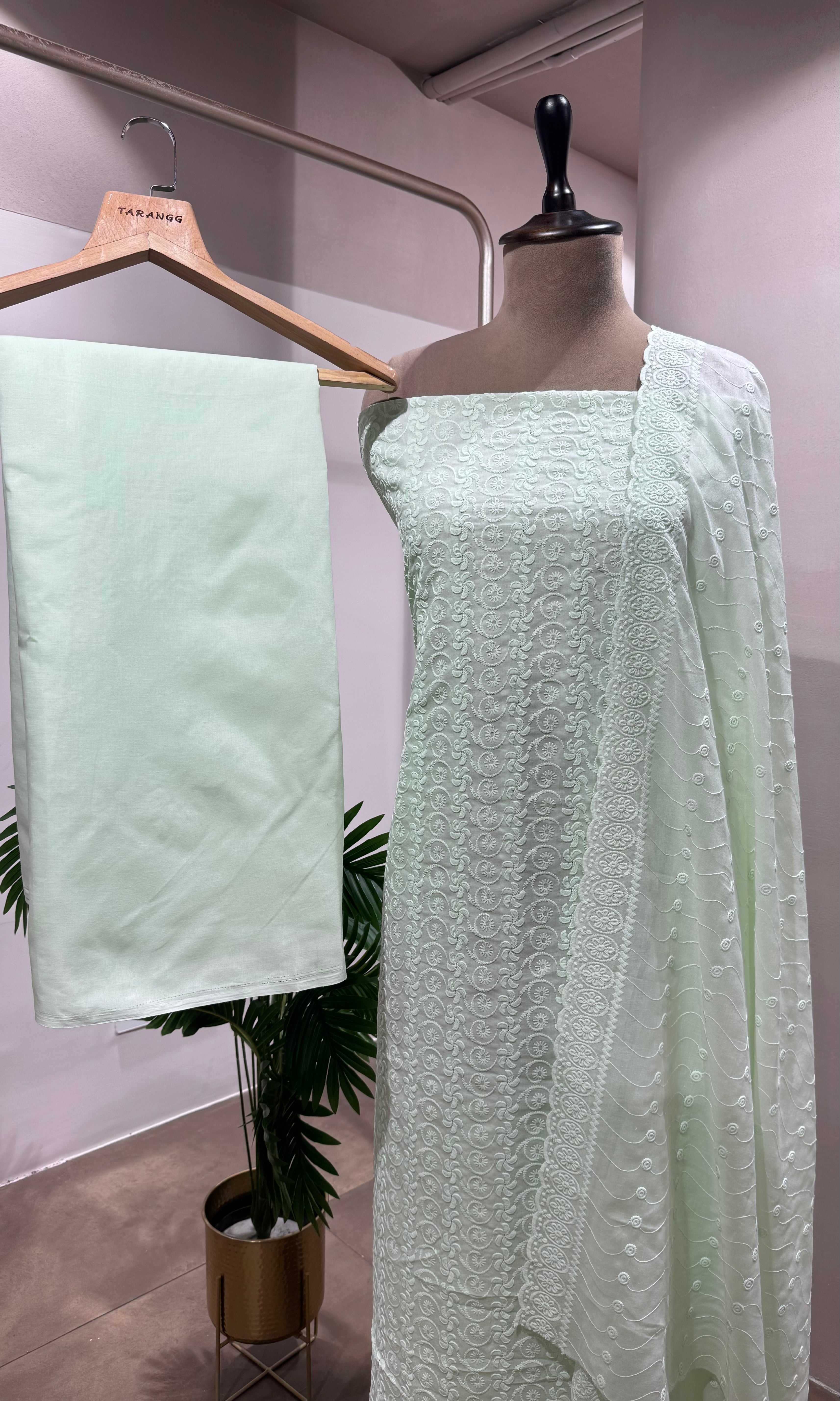 GREEN CHIKANKARI DRESS MATERIAL