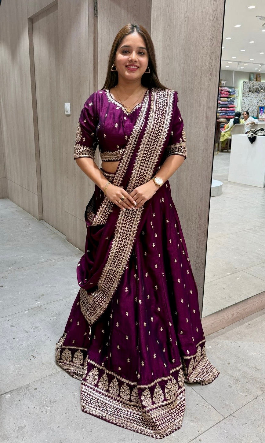 Wine croptop lehenga