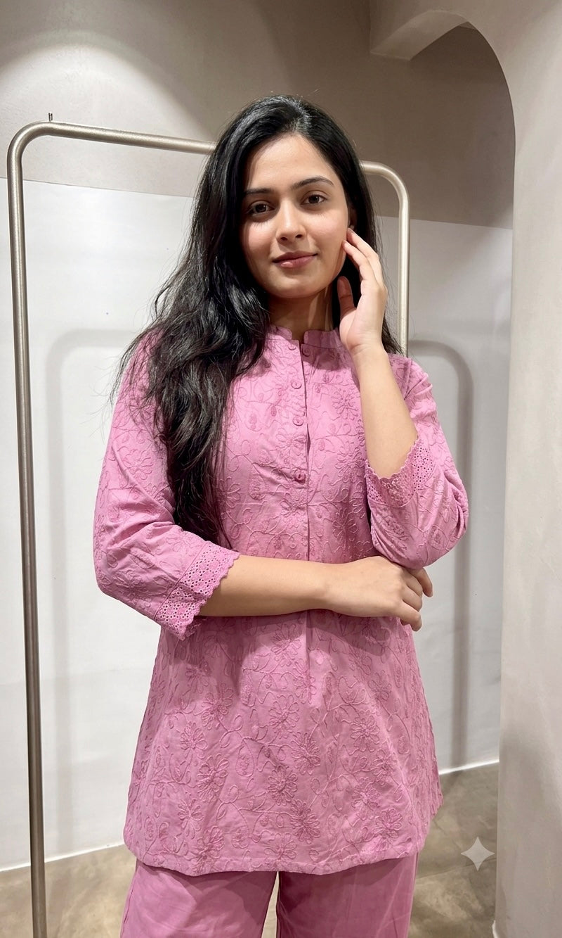 Light wine Cotton Ethnic Co-ord Set