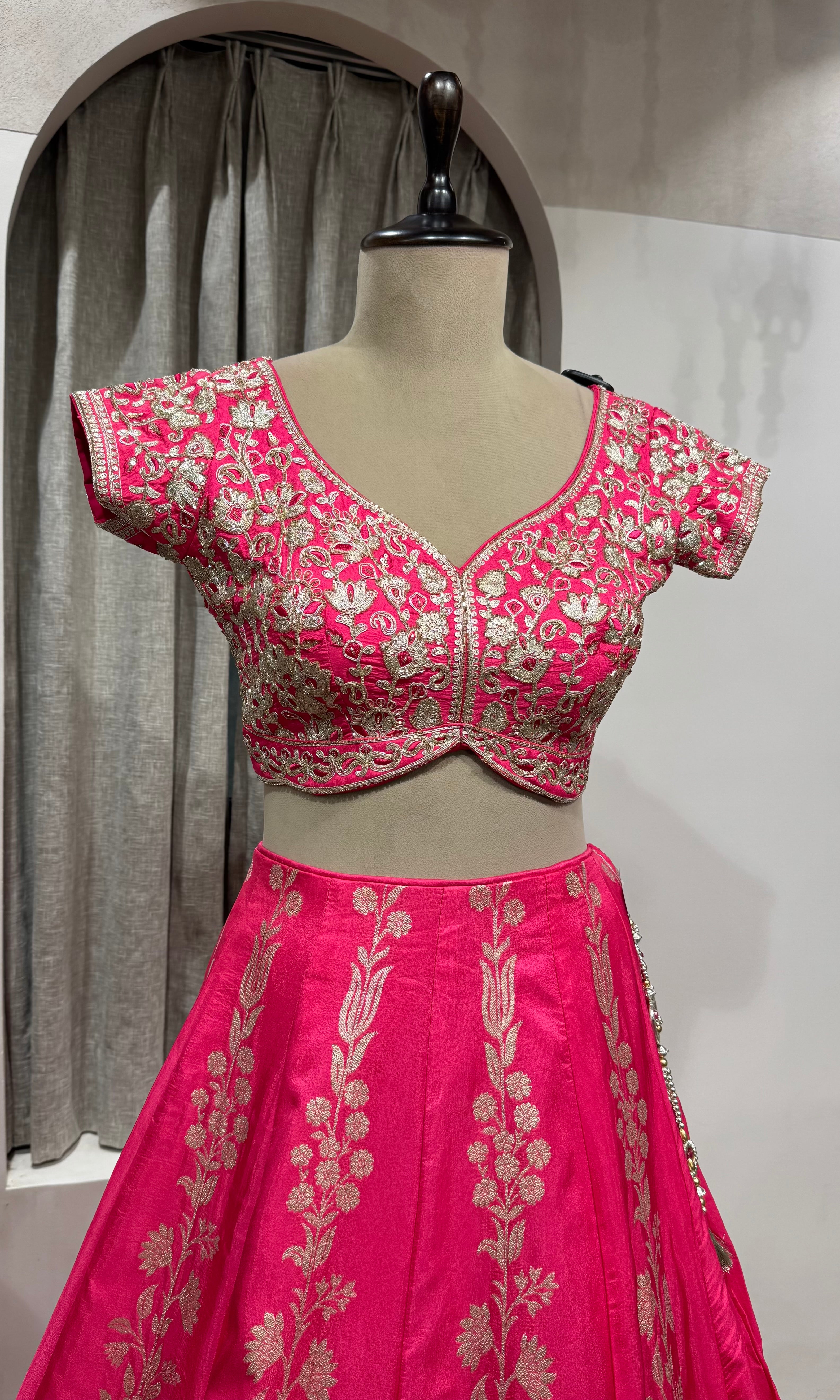 RANI PINK EMBROIDERED BANARASI lehenga