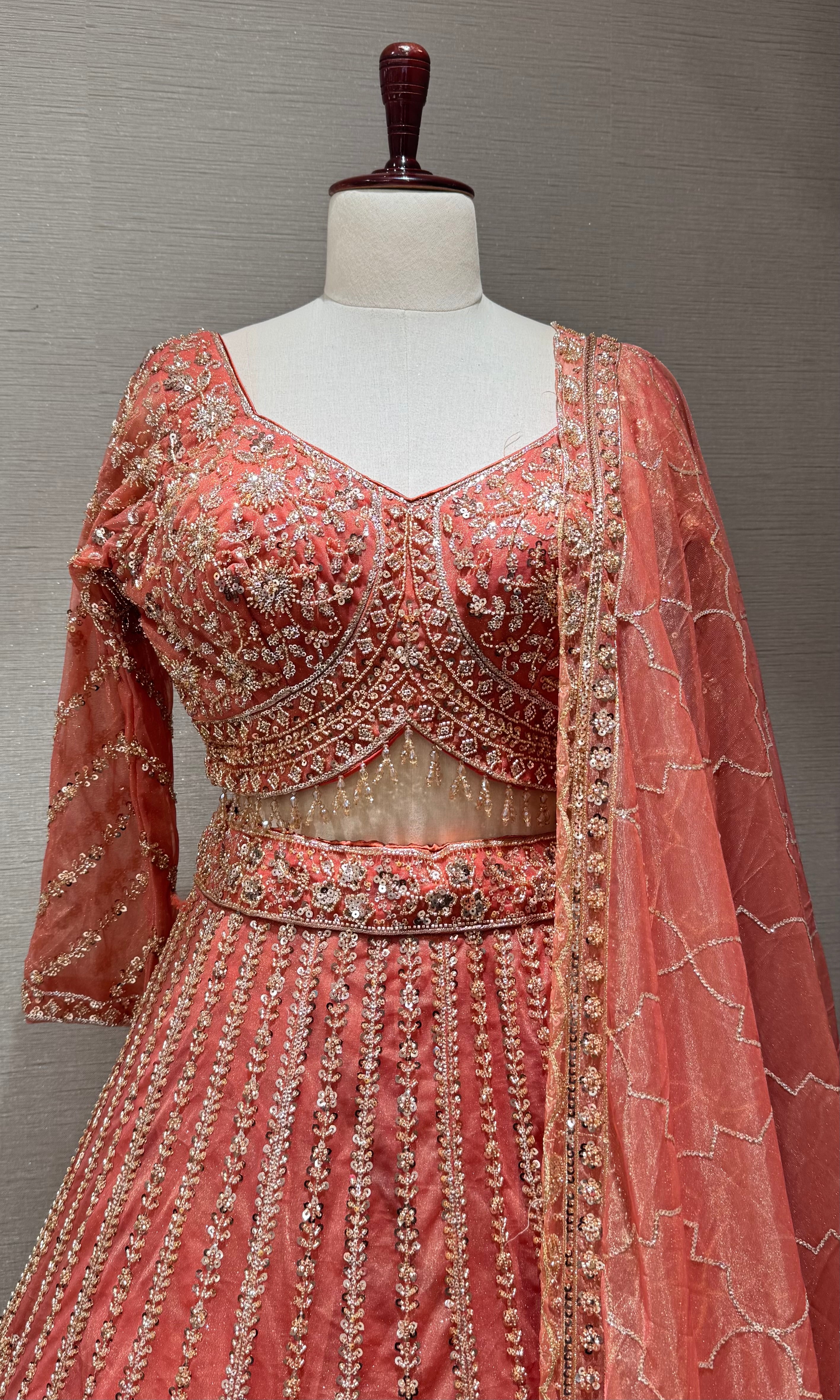 Rust Intricate Embroidered Lehenga Set