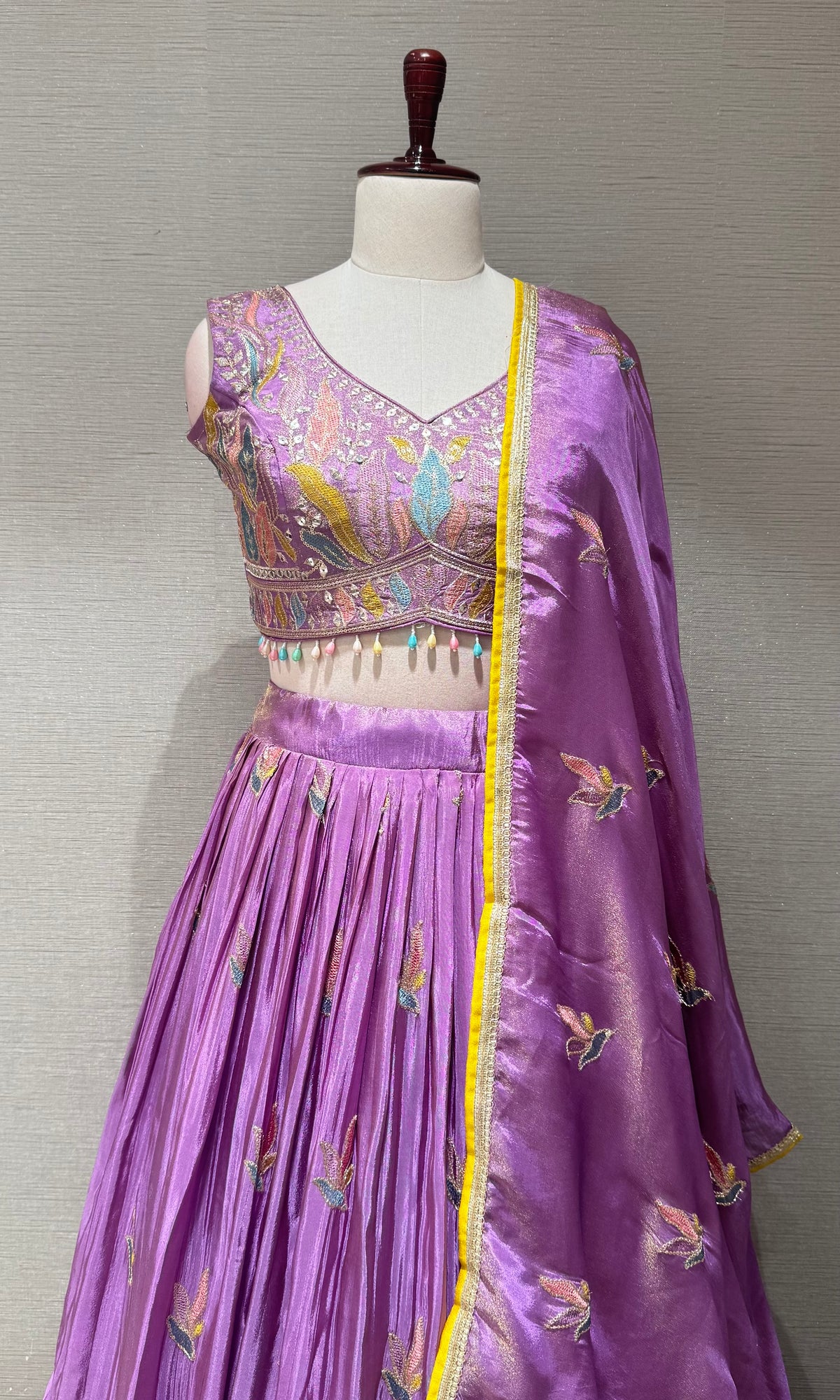 Lilac Tissue silk Floral Print Lehenga Set