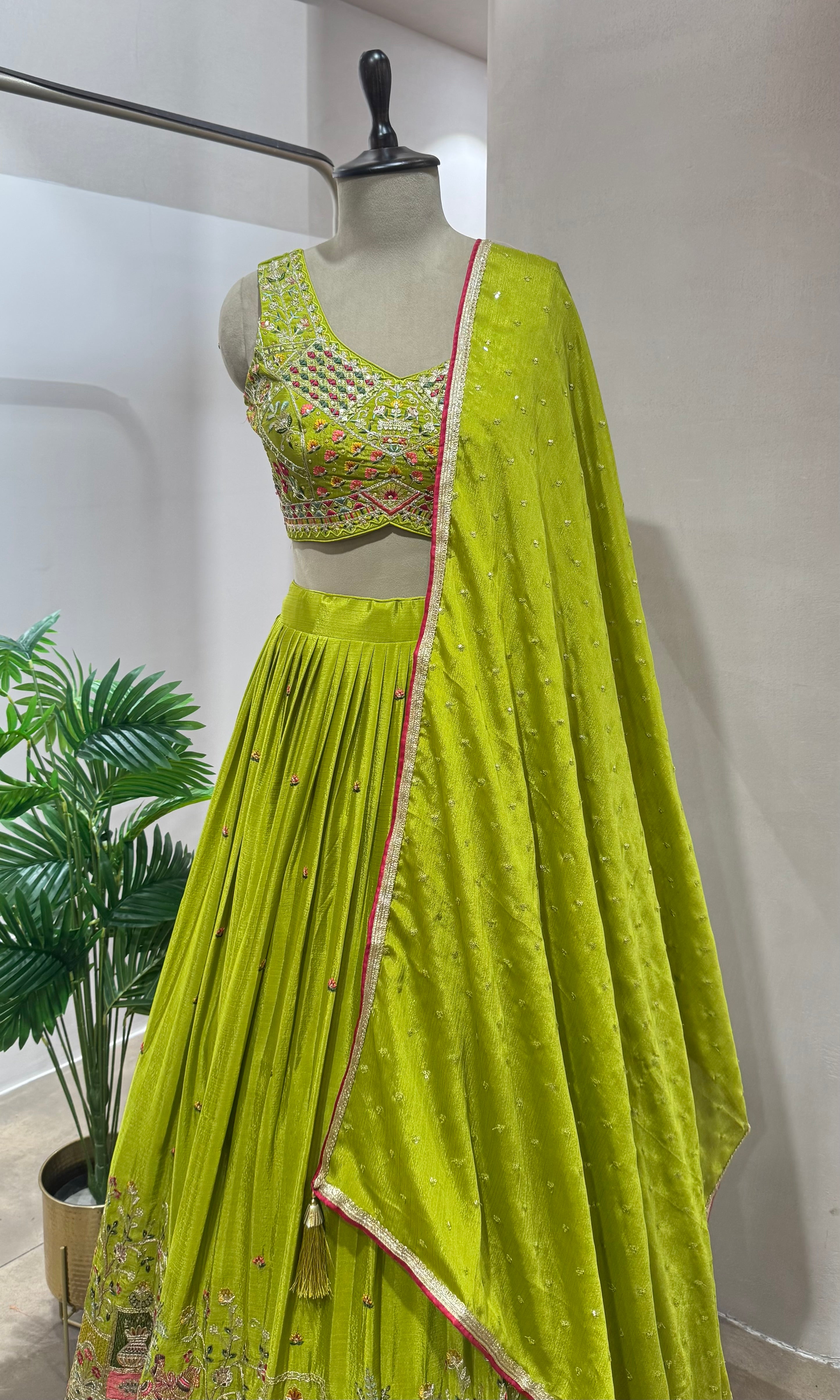 Green peacock embroidered Lehenga