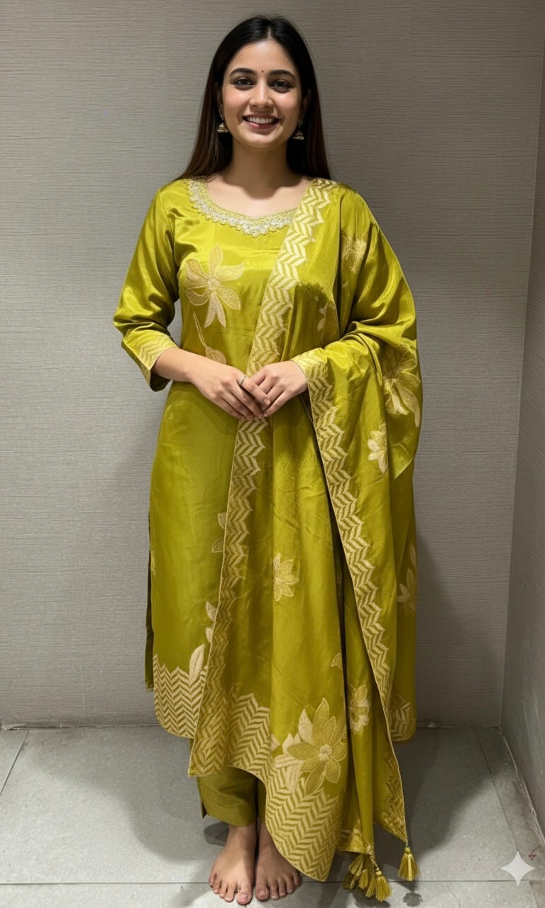 LIRIL Golden EMBROIDERED KURTA SET
