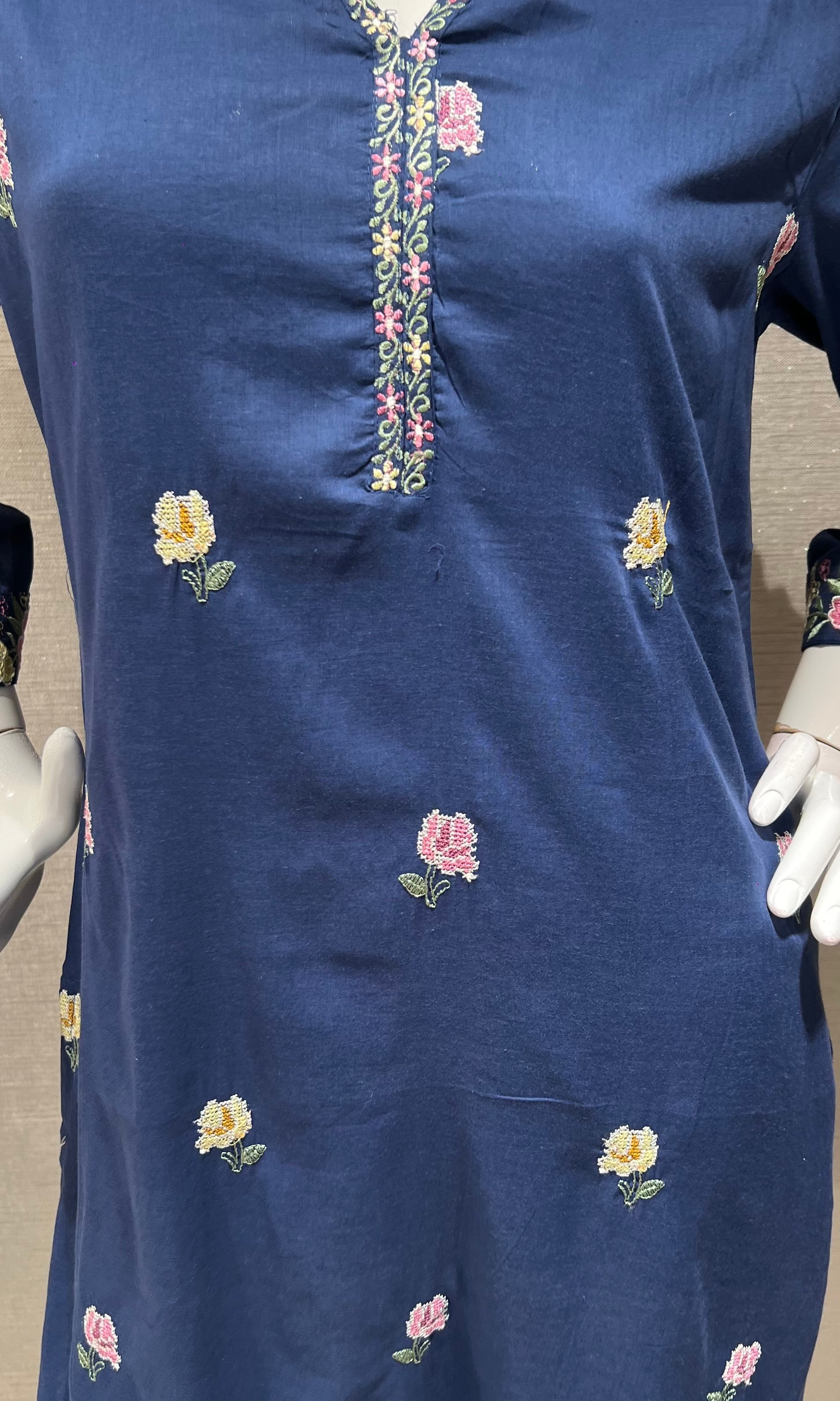 Blue Floral Chanderi Ethnic Kurta set