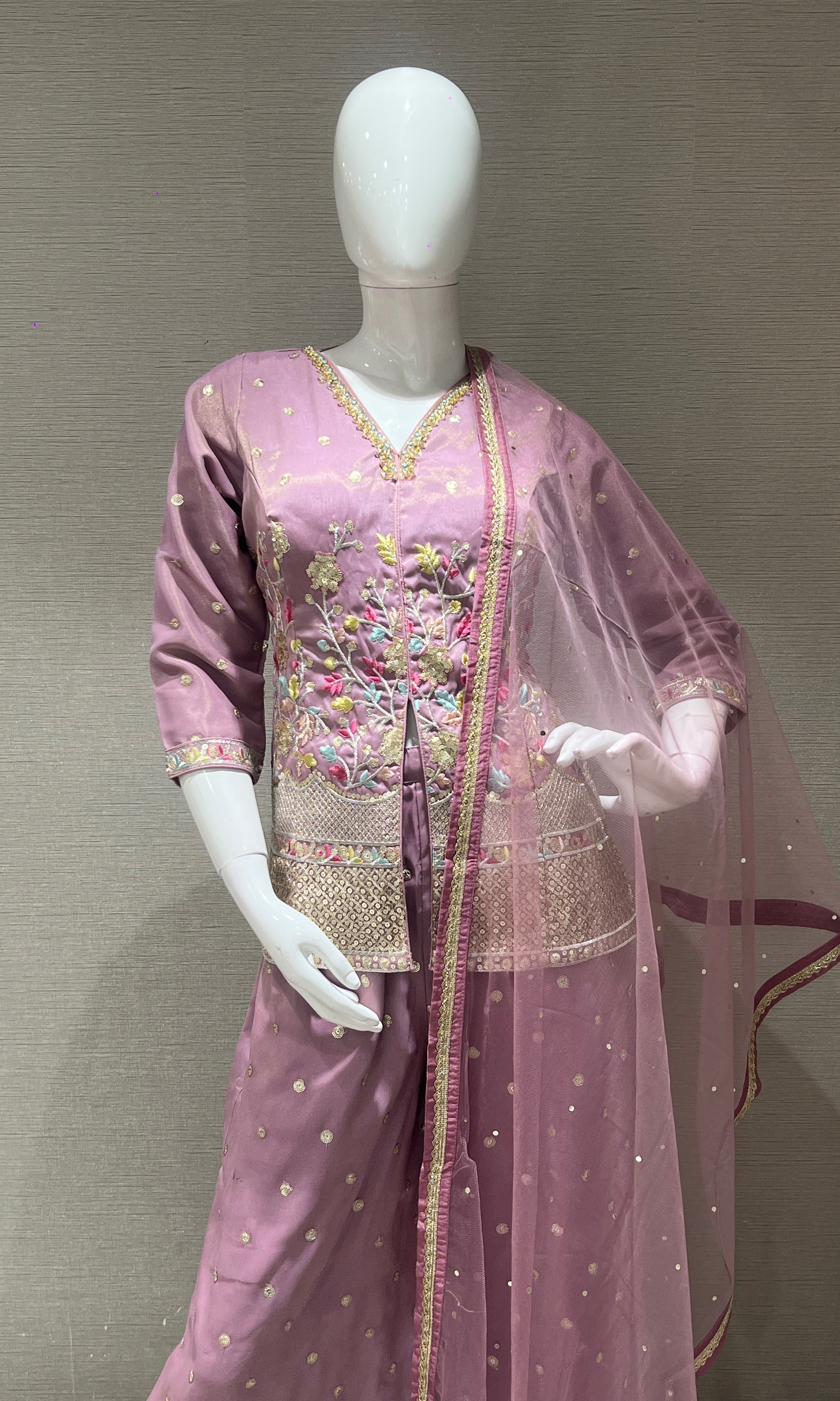 Lavender Floral Embroidered Palazzo set