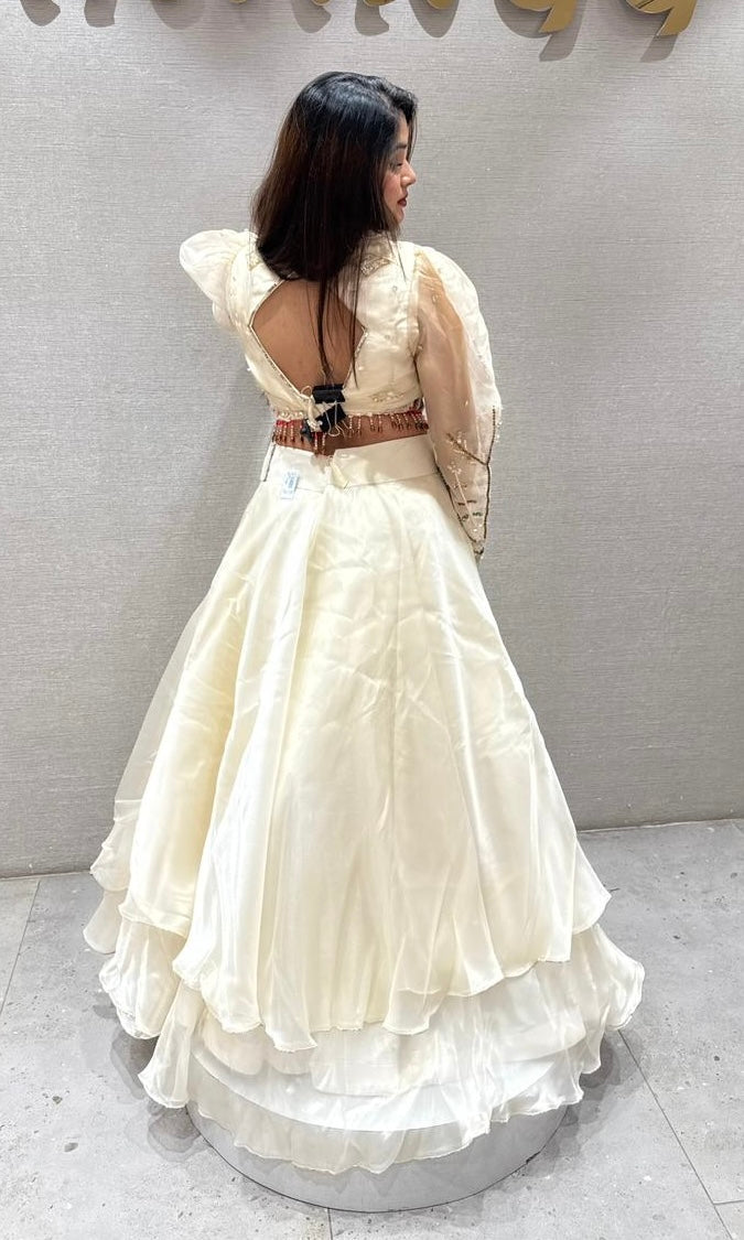 Pearl white cream gold lehenga designer blouse