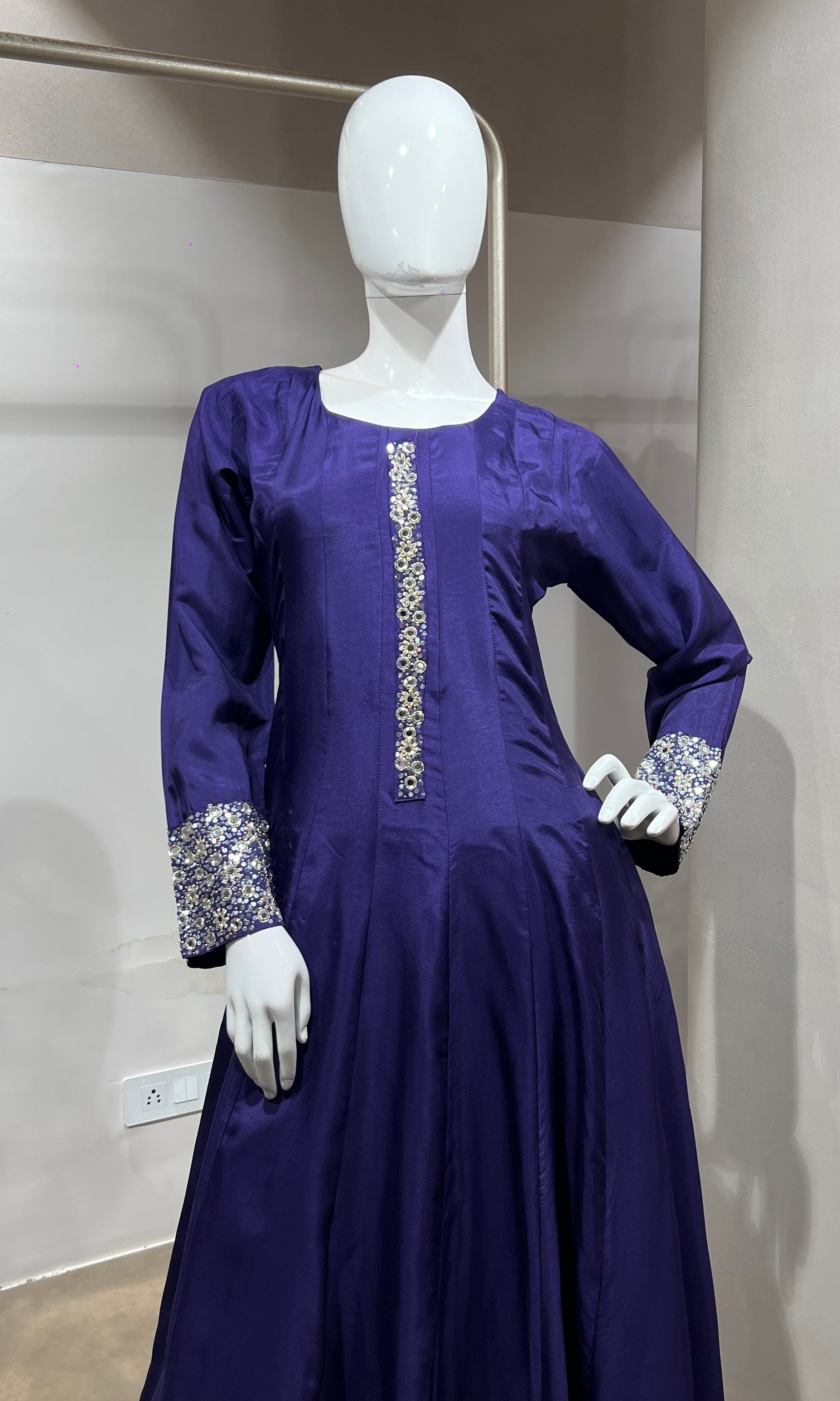 PURPLE Straight Kurta Set with Mirror Embroidery