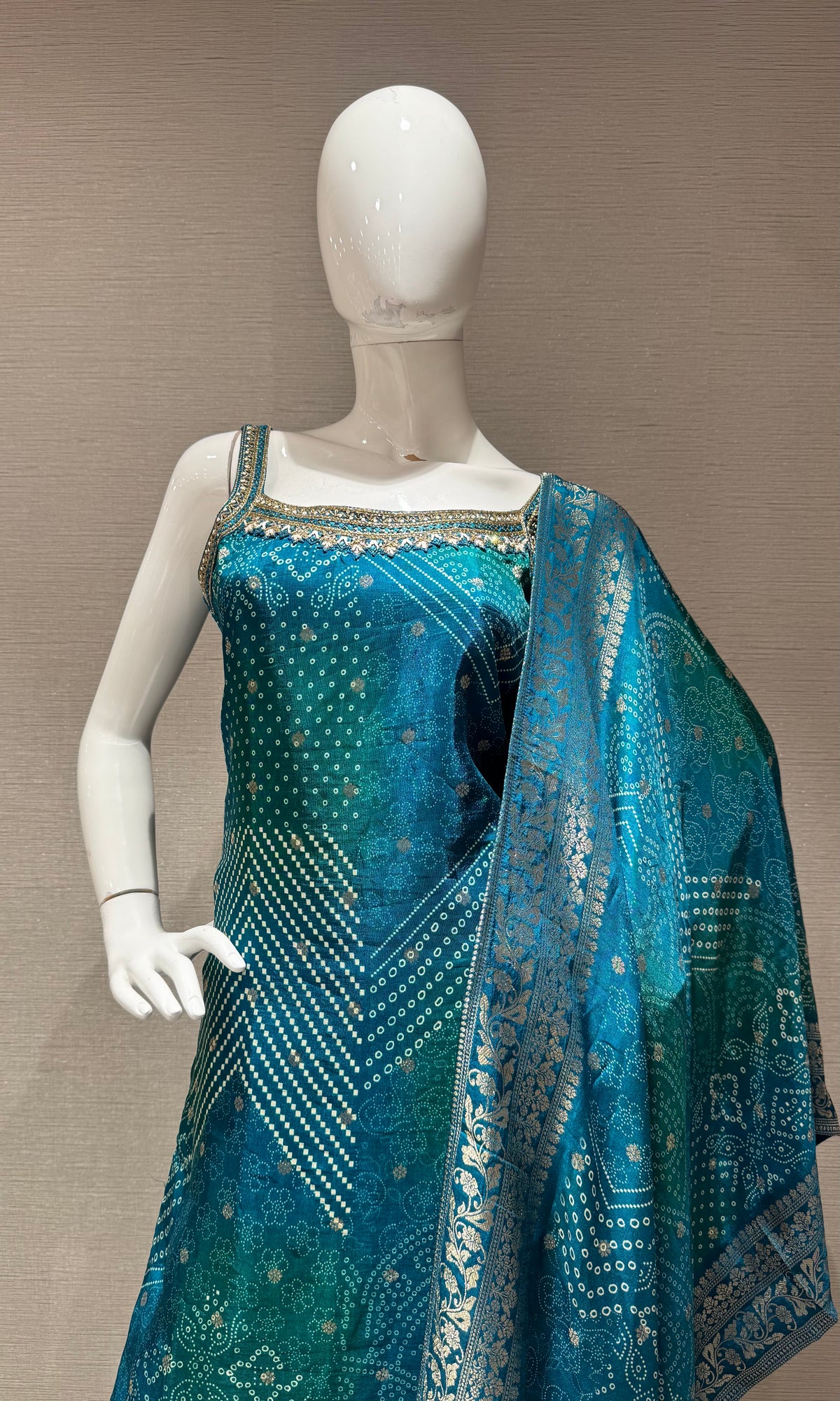 Blue Banarasi silk kurta set with dupatta