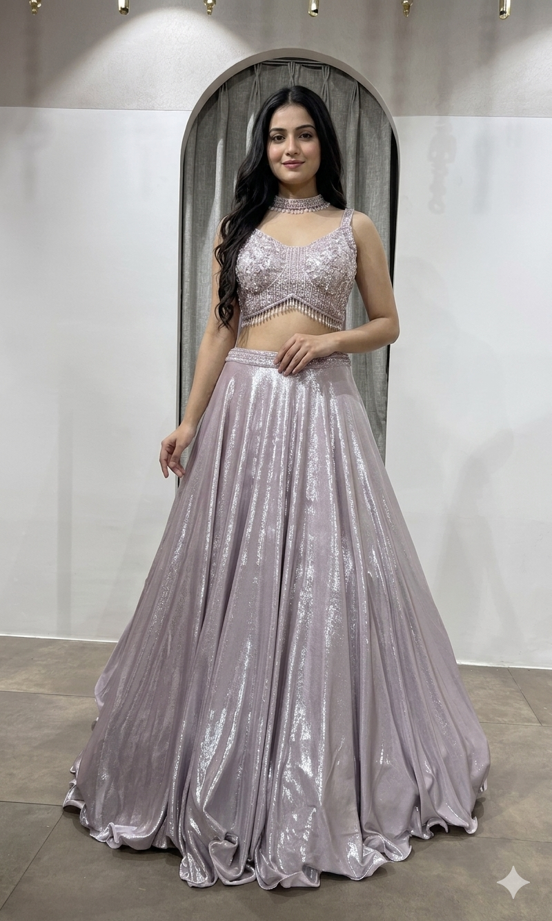 Onion pink silver shimmer stone lehenga set