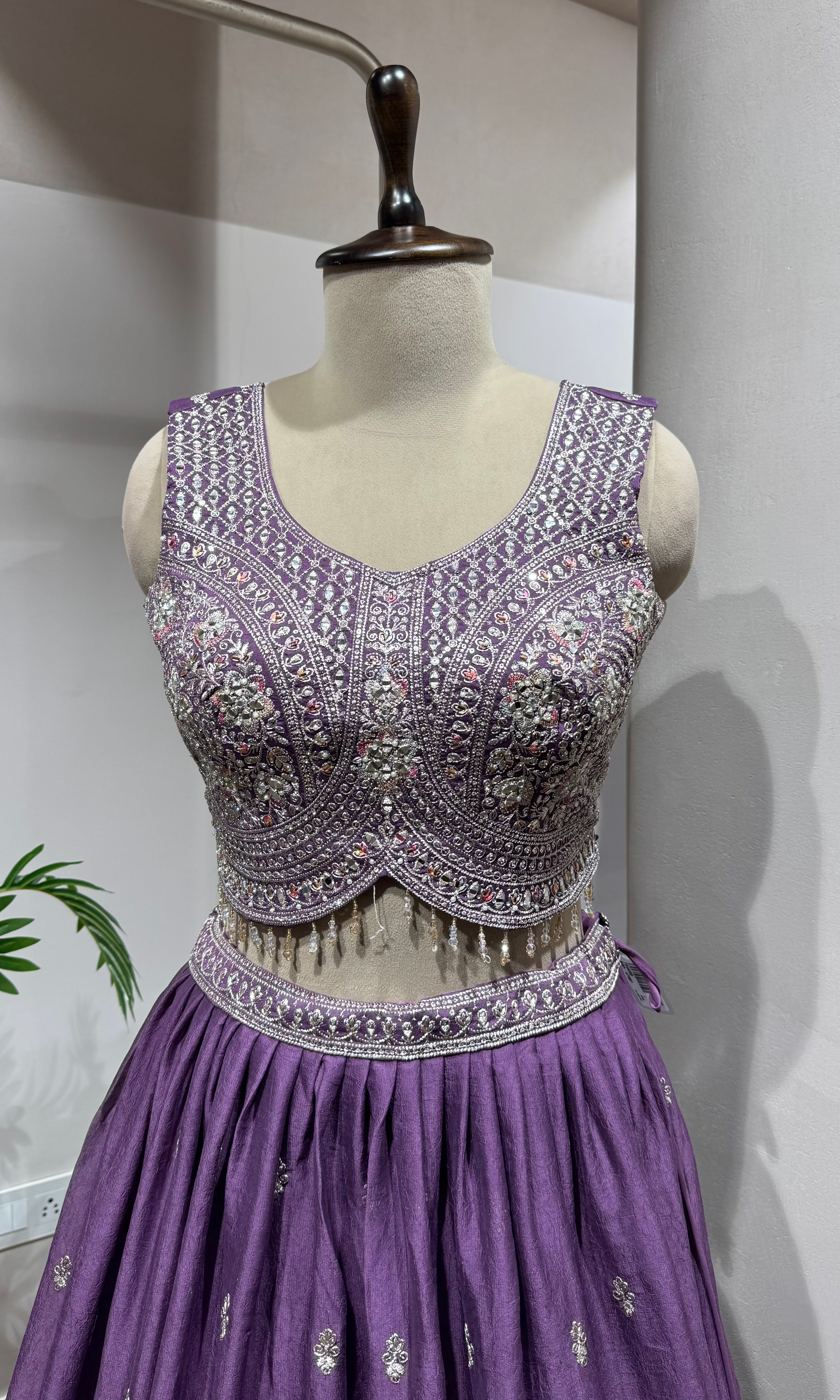 Light Purple Silk Silver Embroidered Lehenga