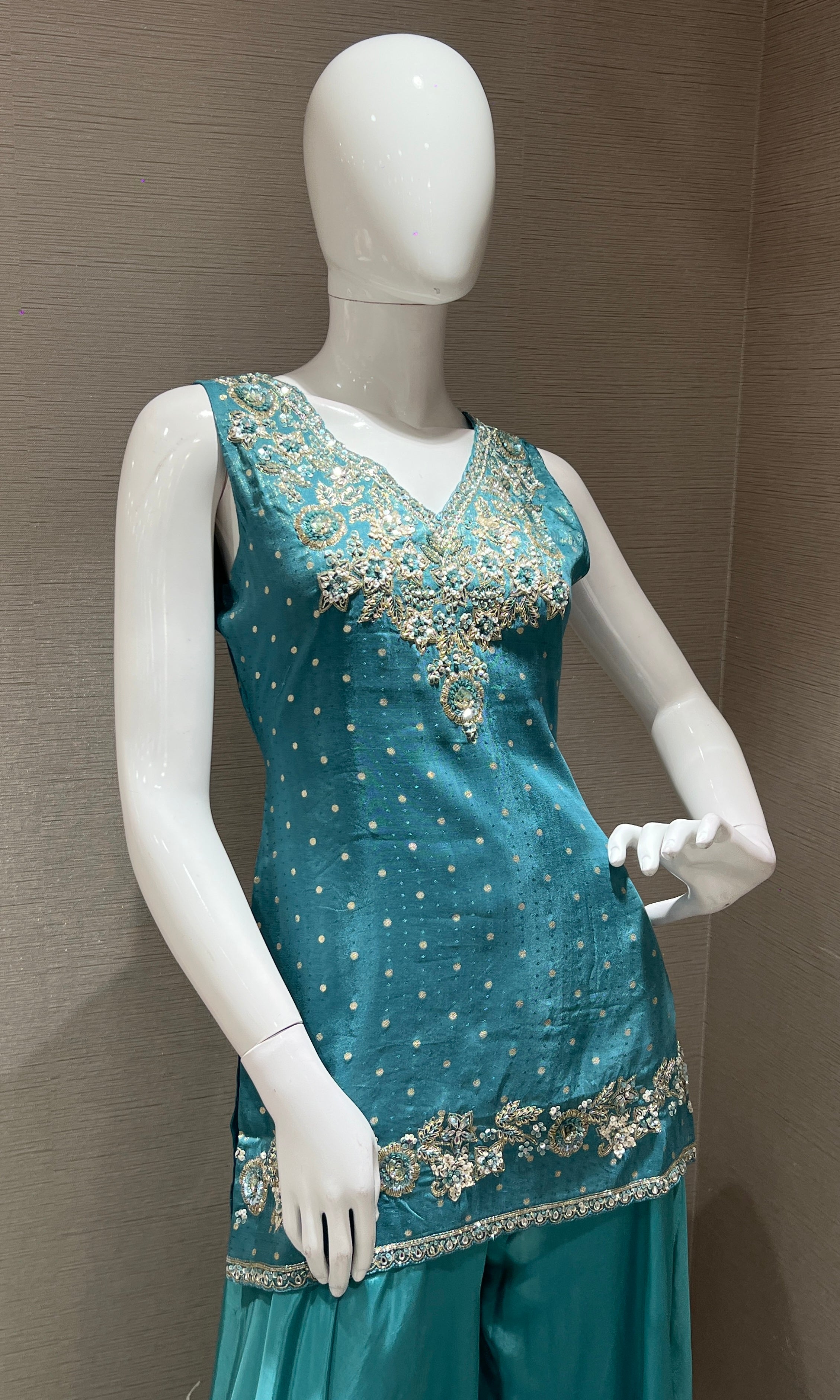 Light Blue Short Kurti Embroidered Sharara