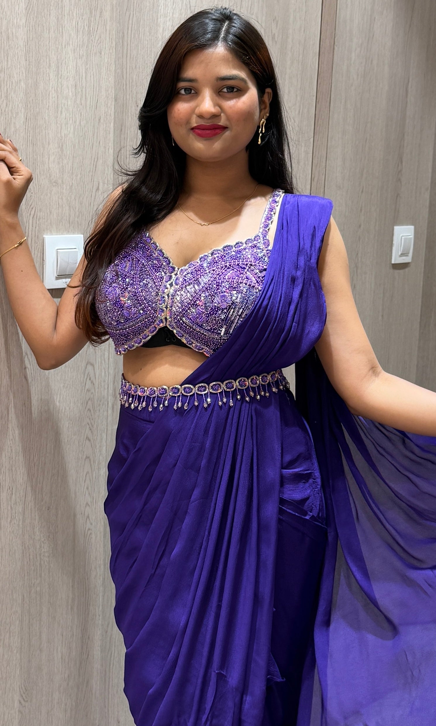 Purple one minute saree