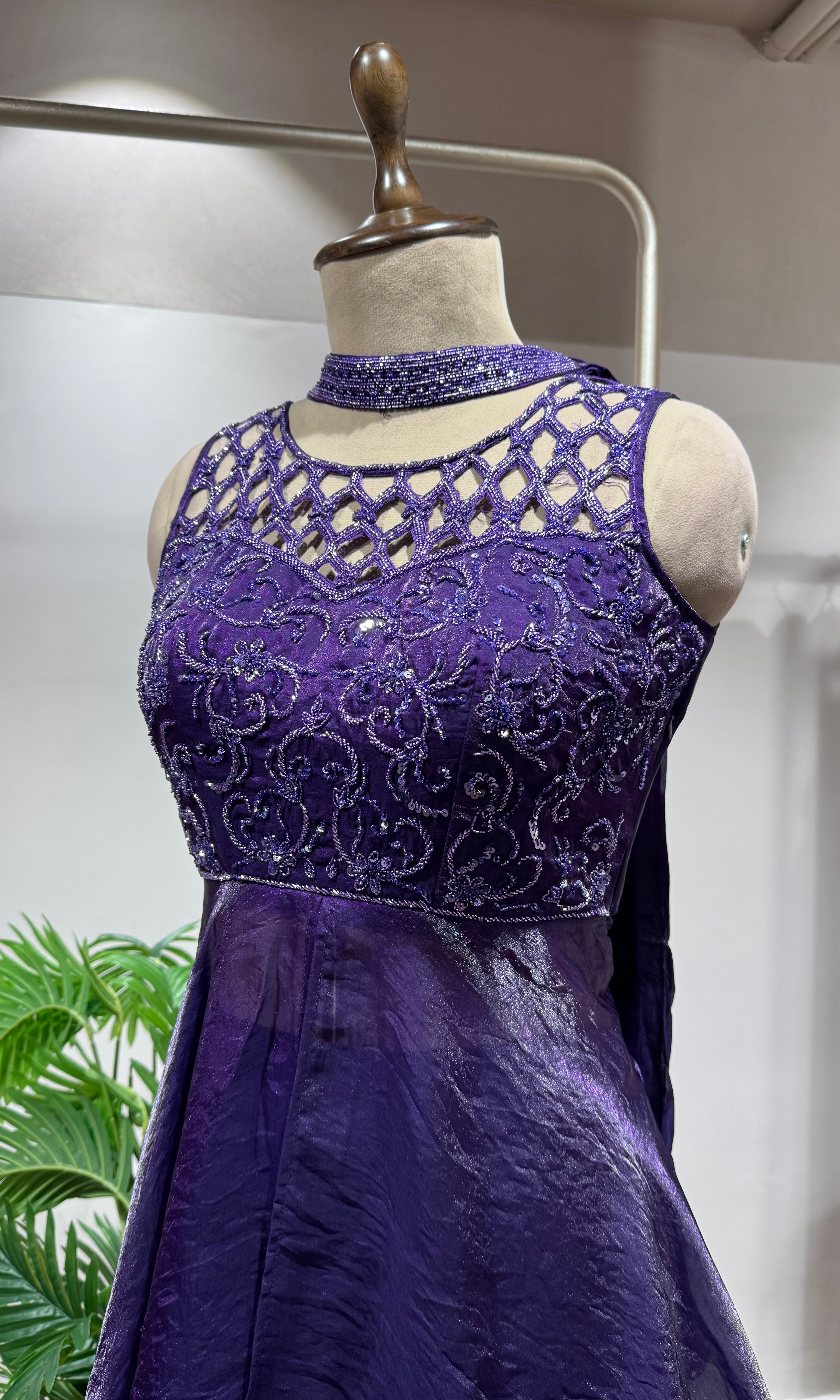 PURPLE Georgette Peplum Palazzo SET