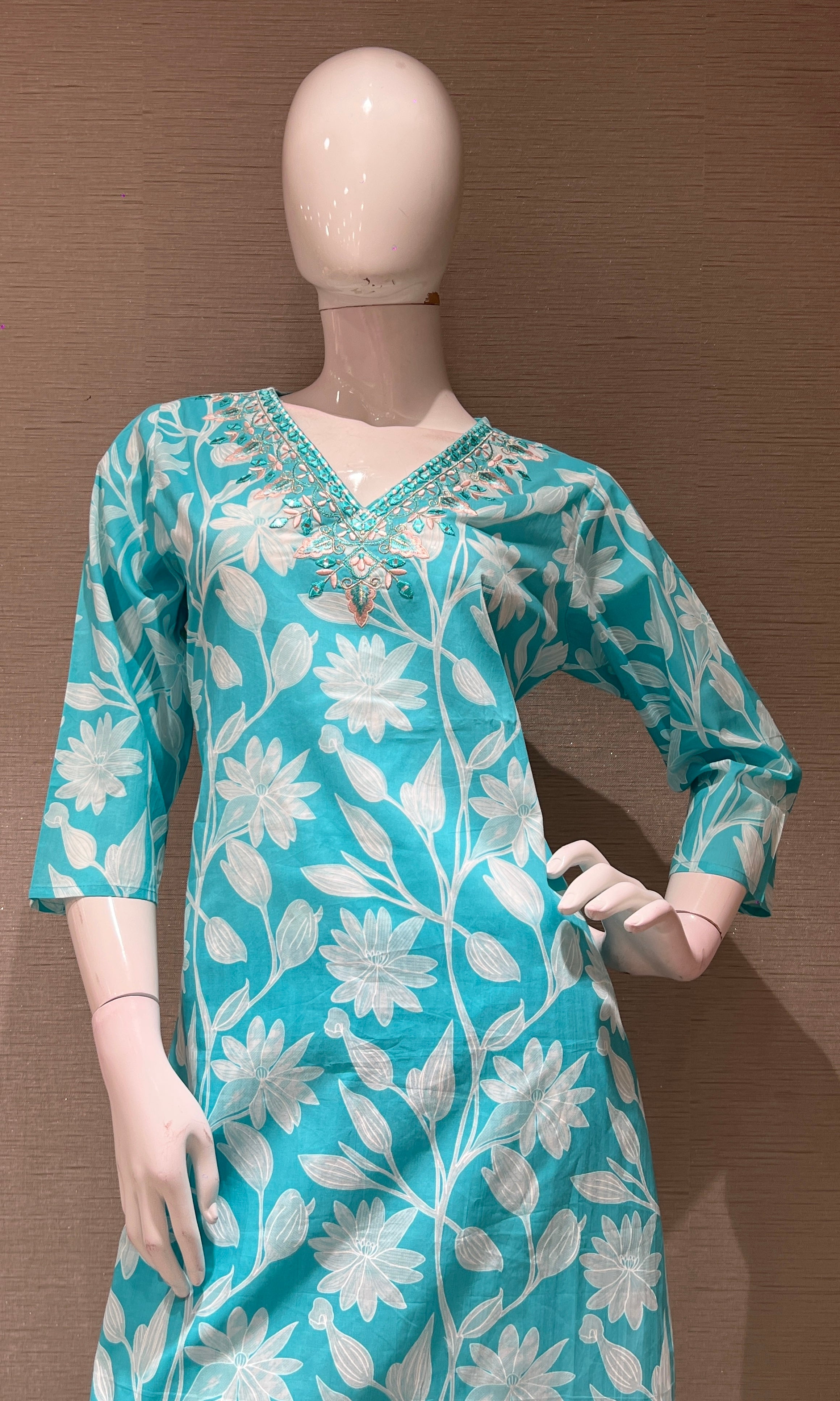 Light blue FLORAL PRINT kurta set