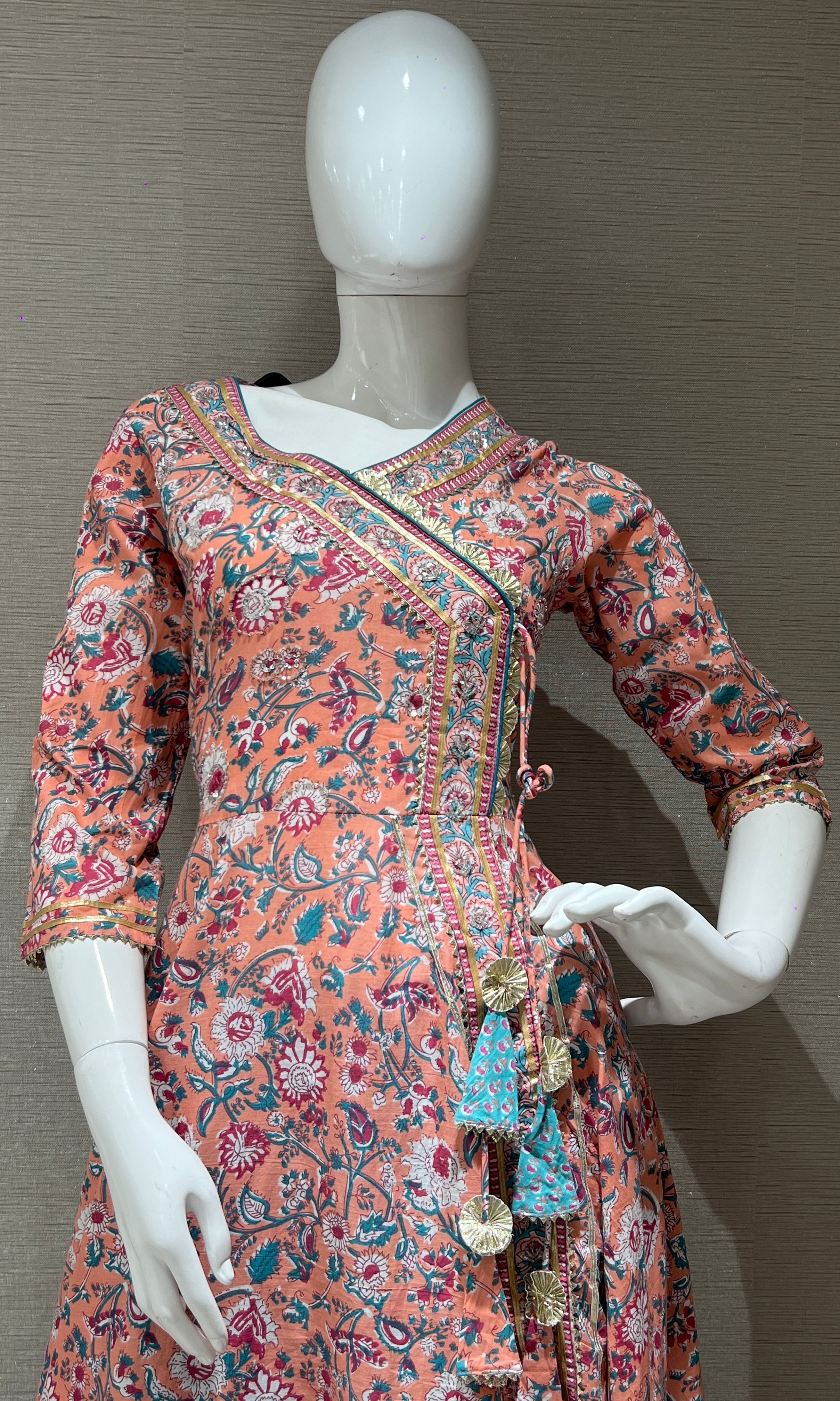 Baby pink cotton Anarkali set 3223