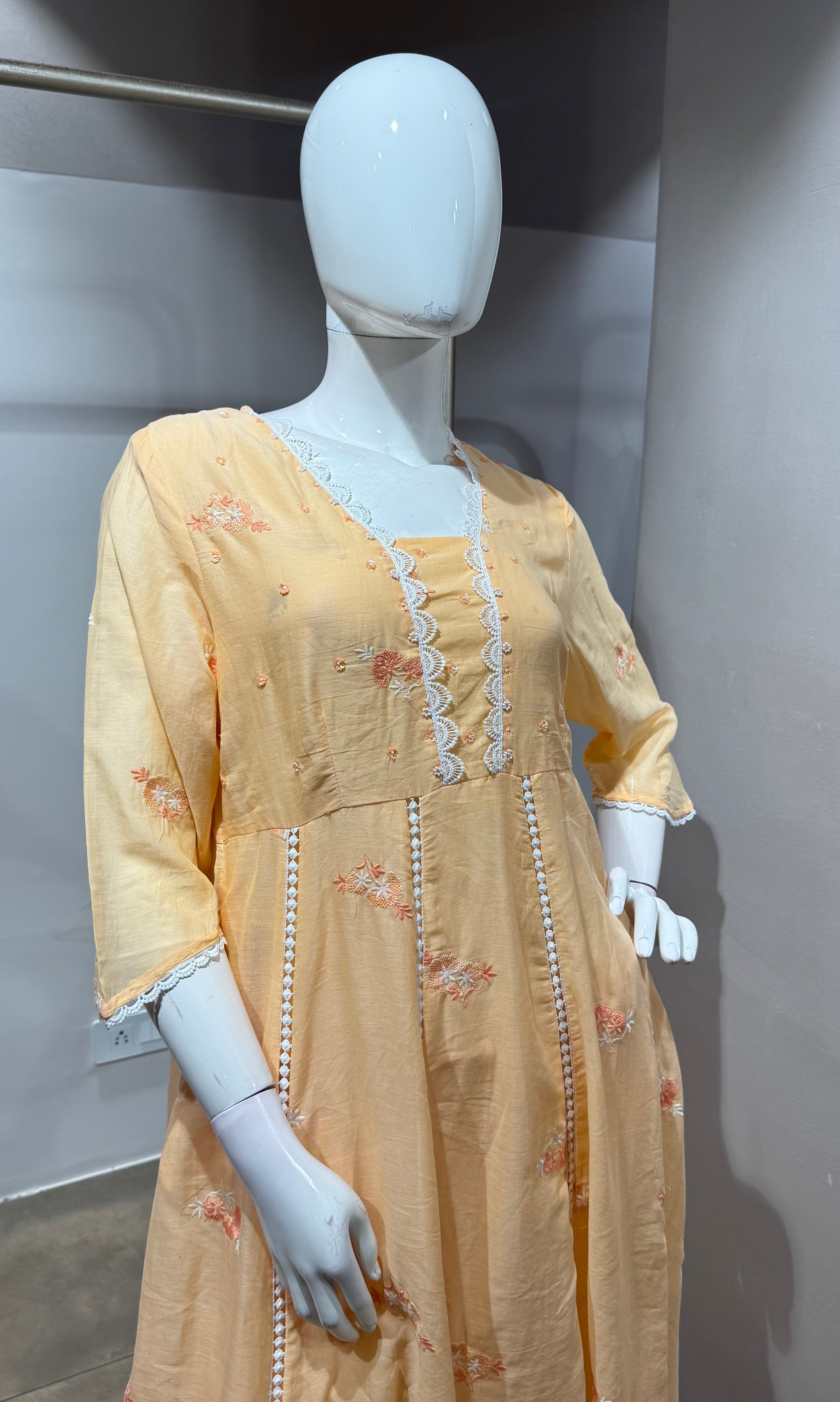 Peach Floral embroidered a line set