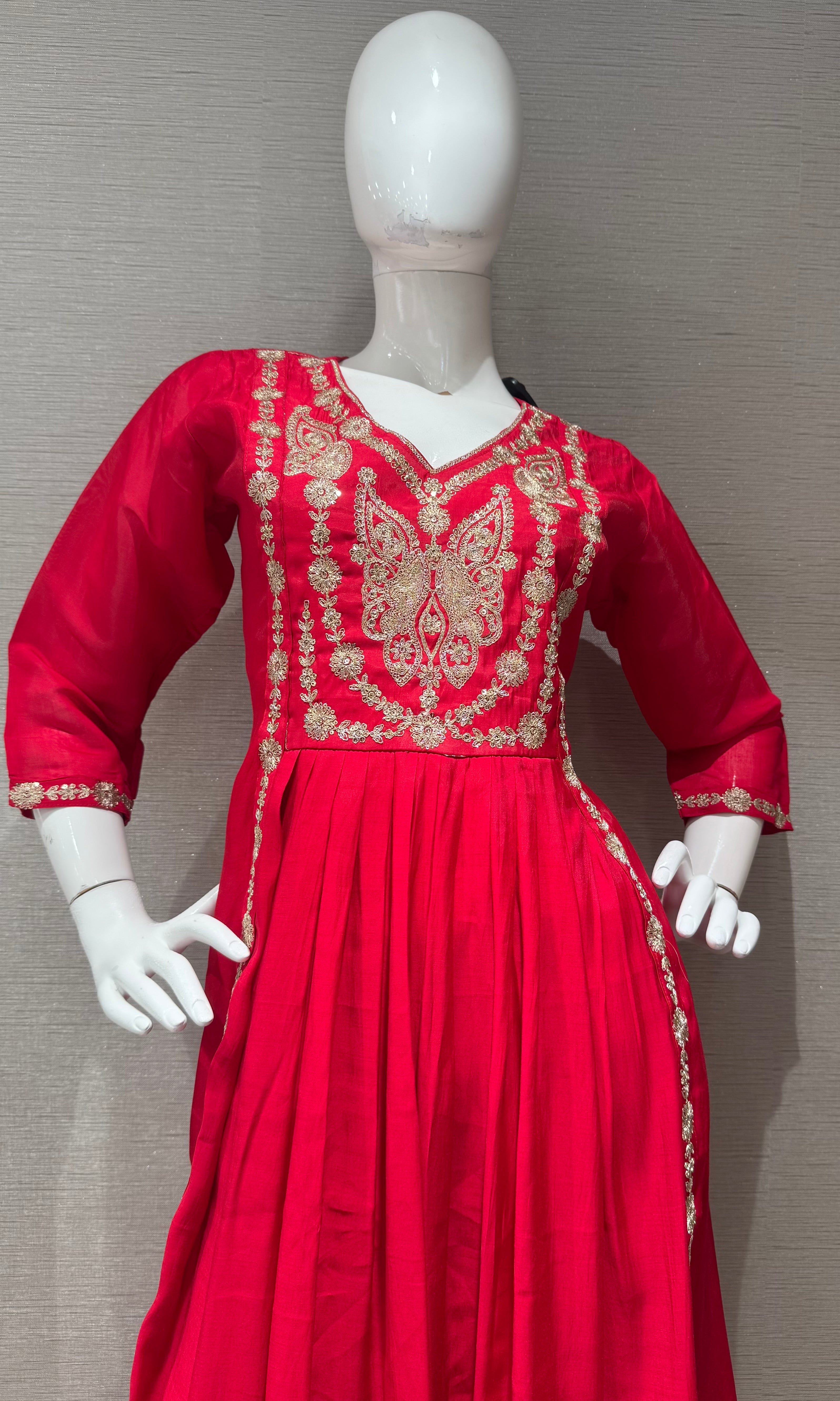 Rani Embroidered A line Kurta Set with Dupatta