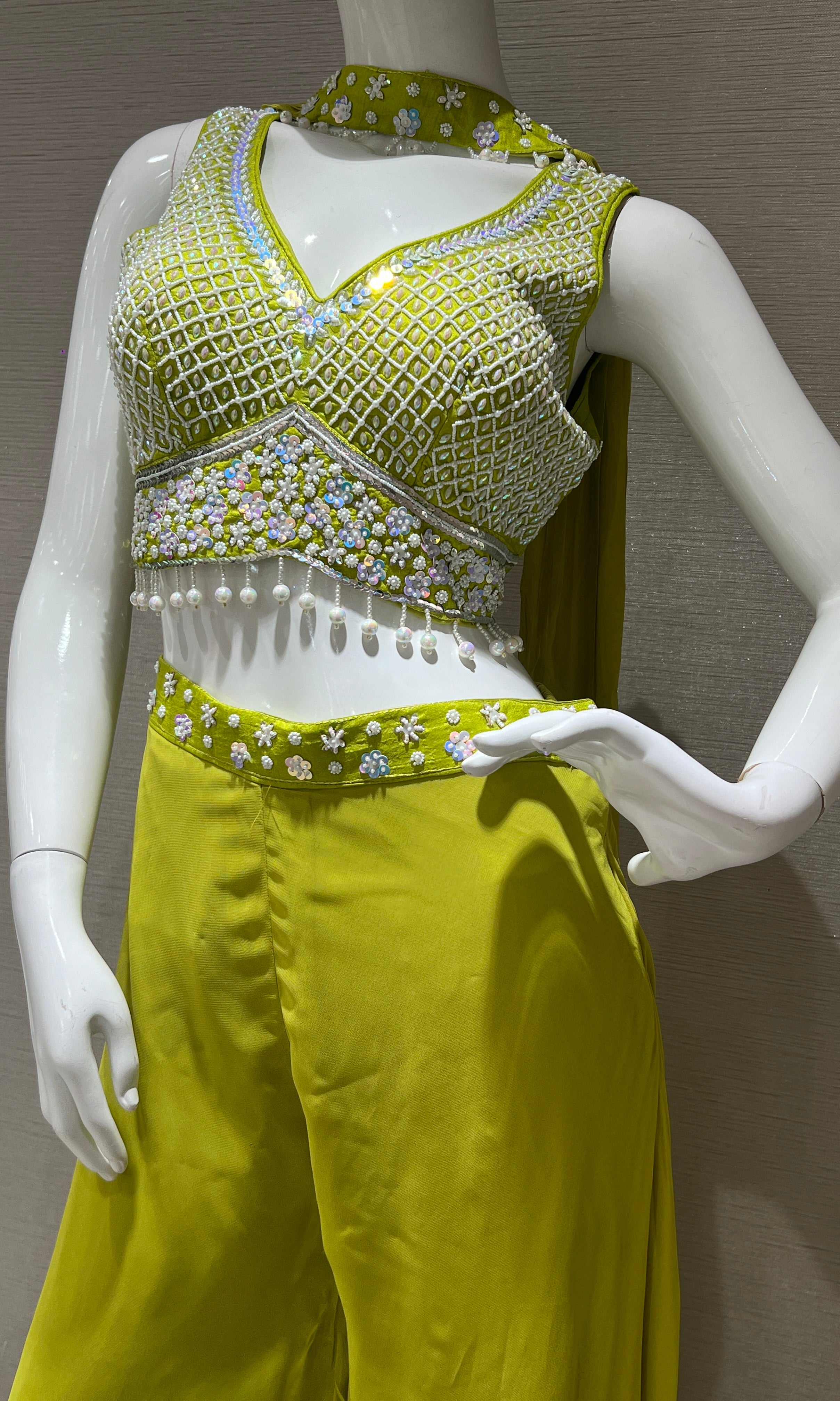 Green palazzo set with neck dupatta